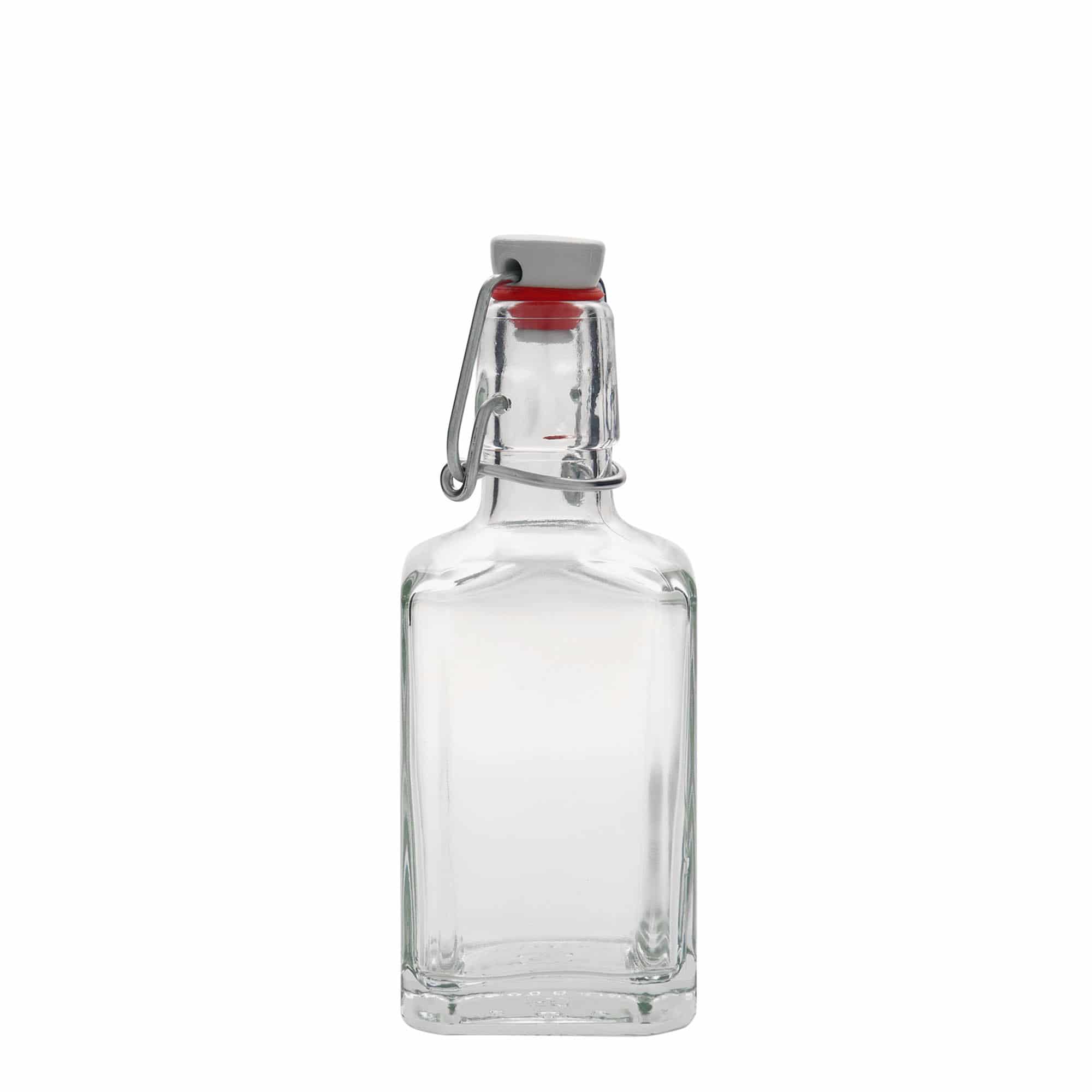 Sticlă de sticlă de 250 ml „Rialto”, pătrată, gura: închidere cu clemă