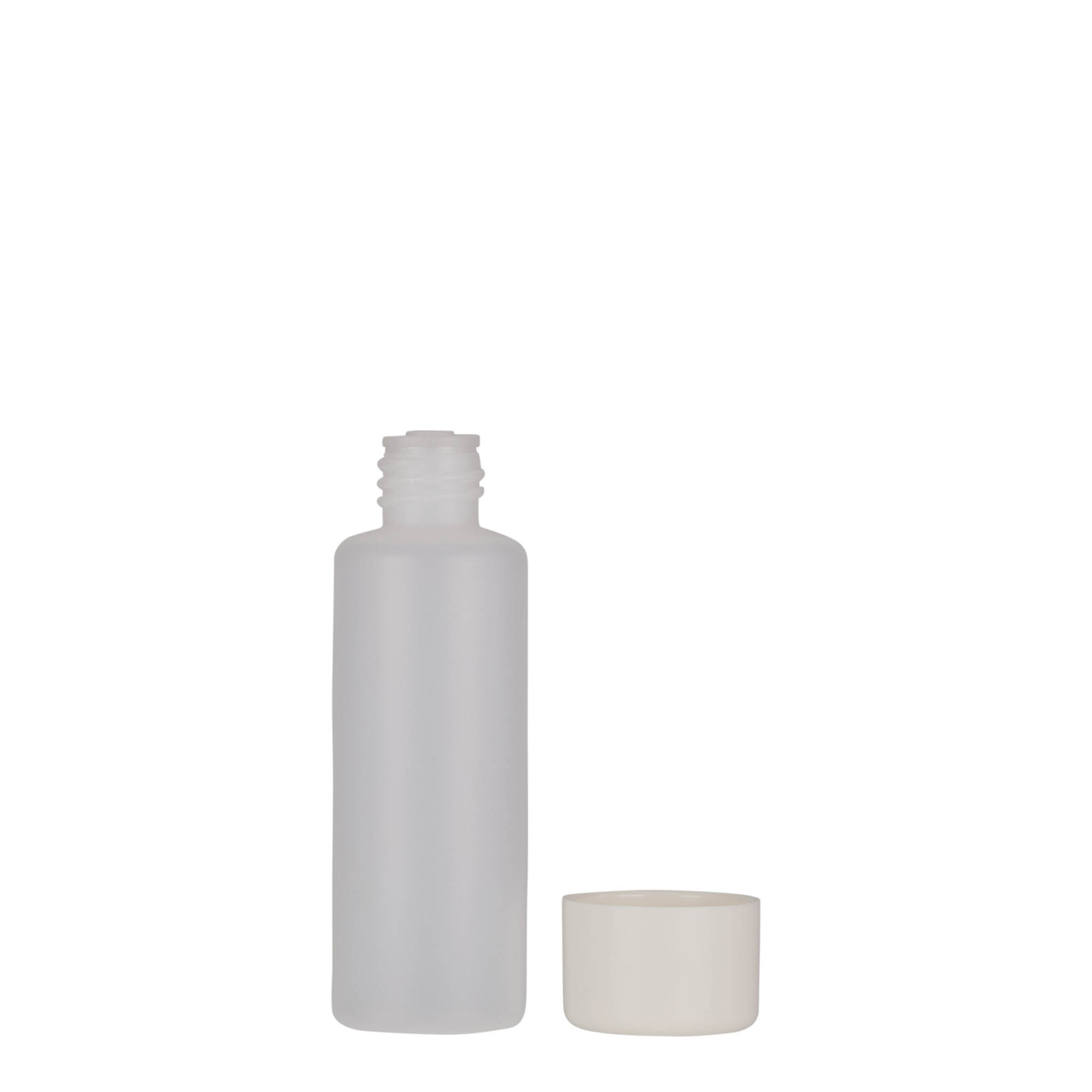 Flacon rotund de 50 ml, plastic PE, natural, gât: capac cu filet