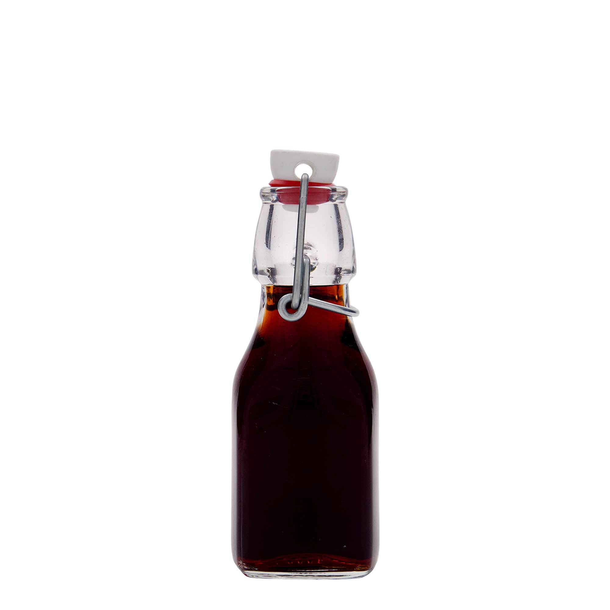 Sticlă de sticlă de 125 ml „Swing”, pătrată, gât: închidere cu clemă