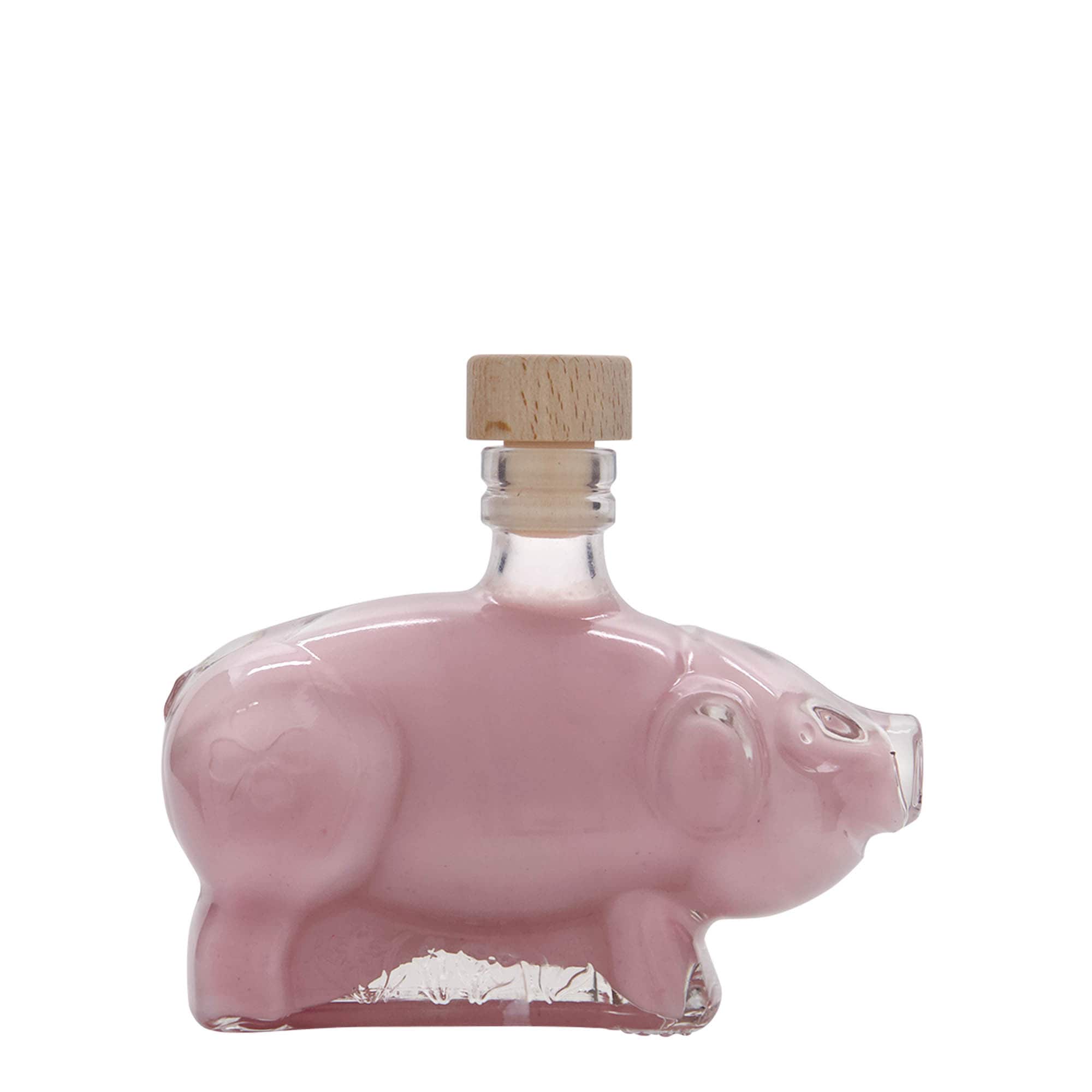 Sticlă de sticlă de 200 ml „Porcușor norocos”, gura: dop de plută