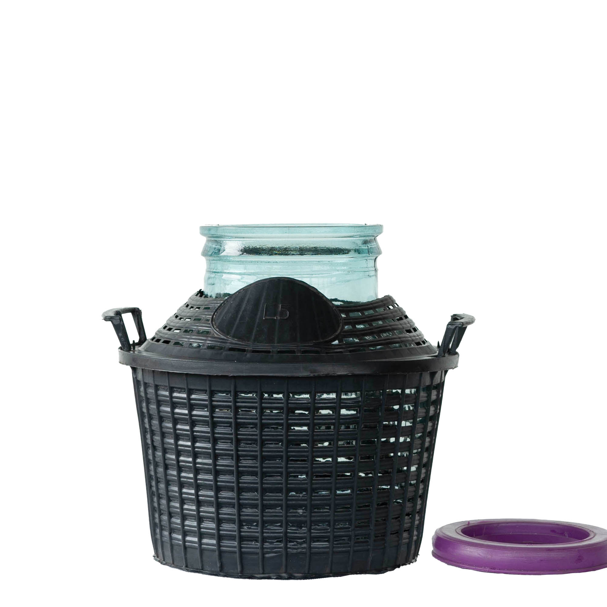 Butelie cu balon de 5 l, gât larg, sticlă, gură: capac cu margine peste buza sticlei