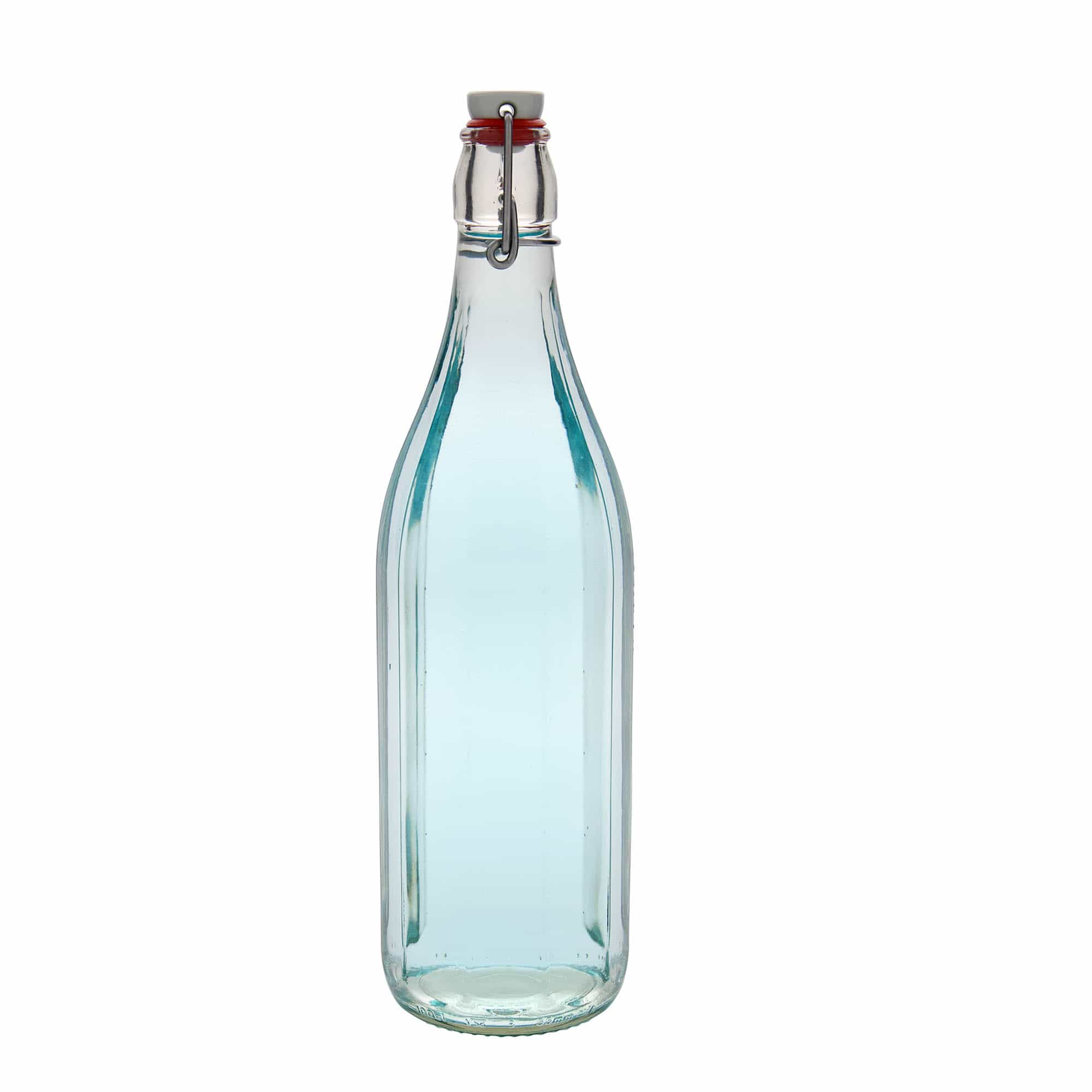 Sticlă de sticlă 1.000 ml „Bravo”, cu zece colțuri, gură: închidere cu clemă