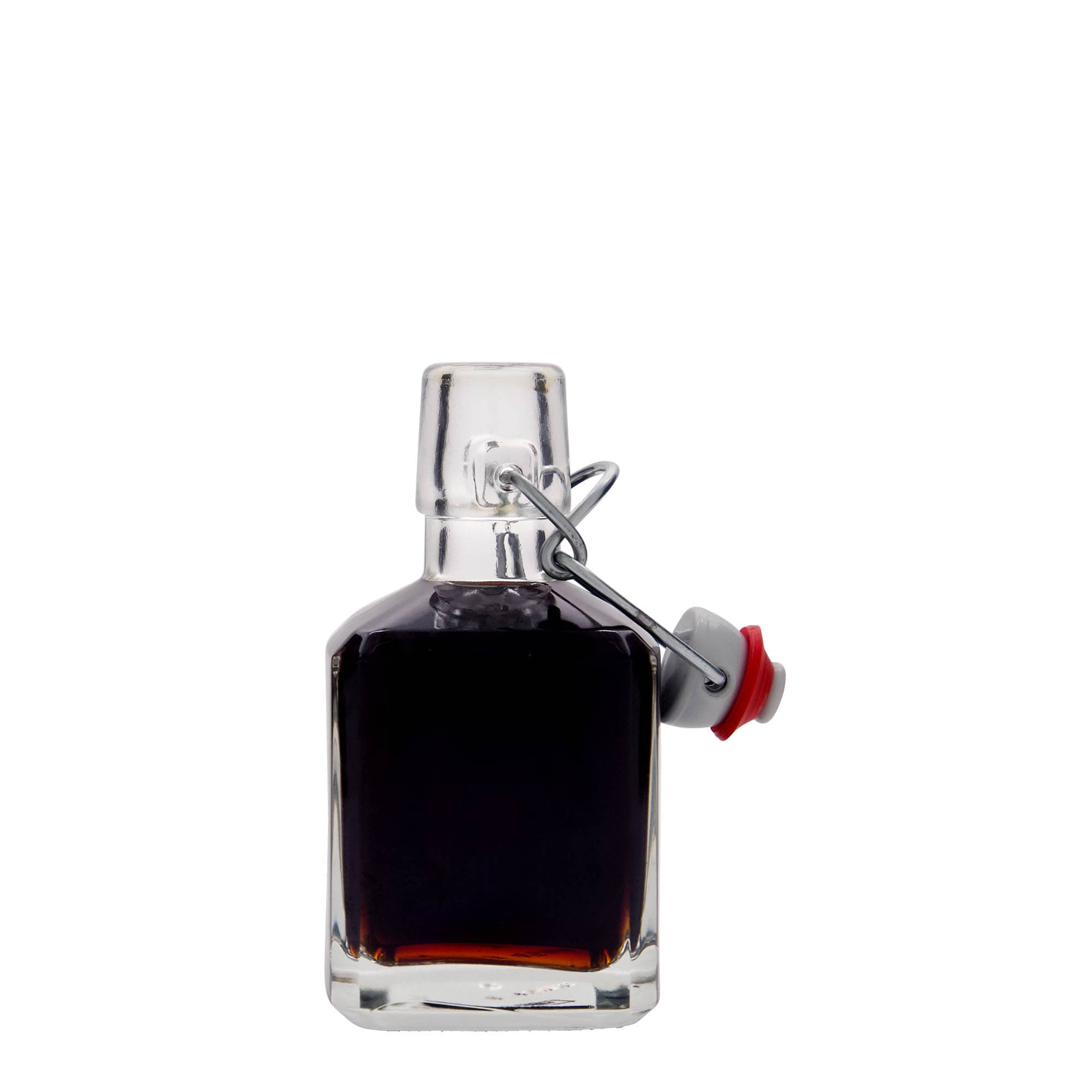 Sticlă de sticlă de 200 ml „Kubica”, pătrată, gura: închidere cu clemă