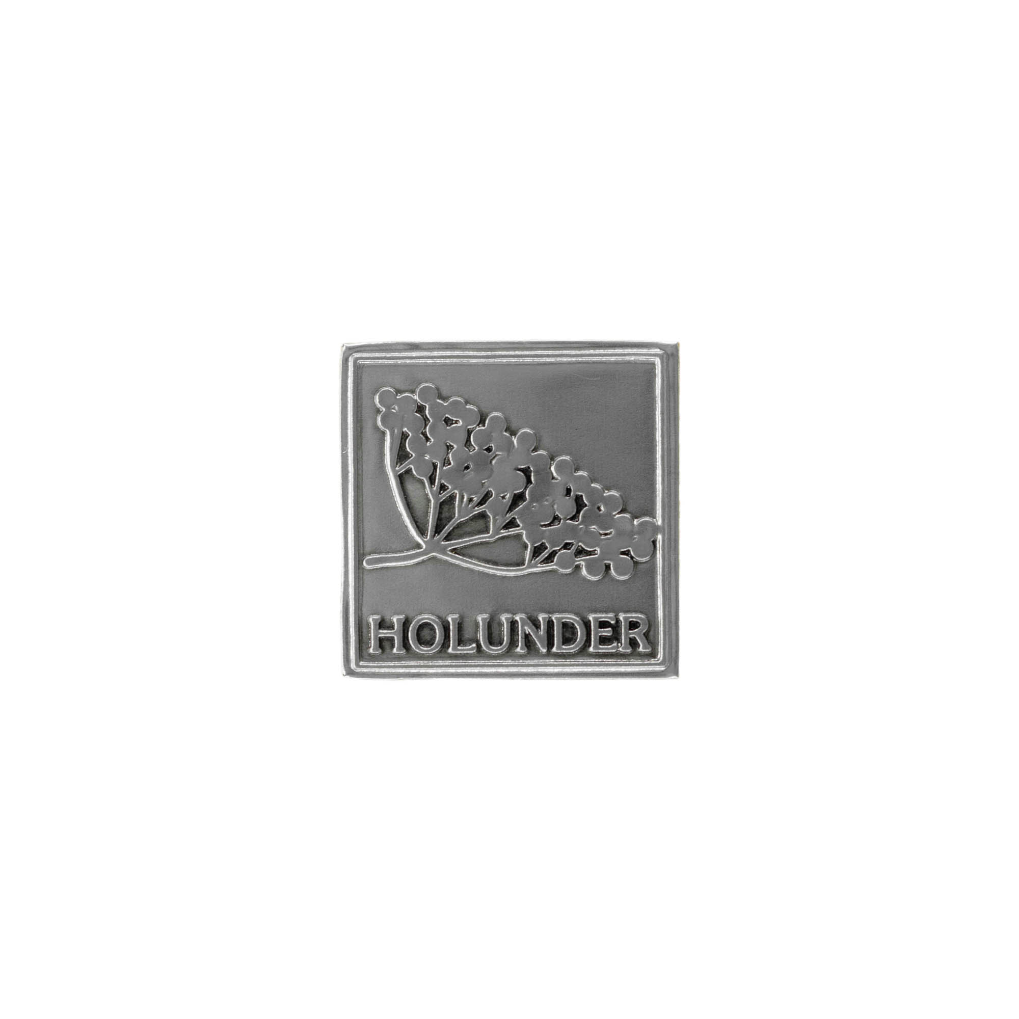 Etichetă de cositor „Holunder”, pătrată, metal, argintiu