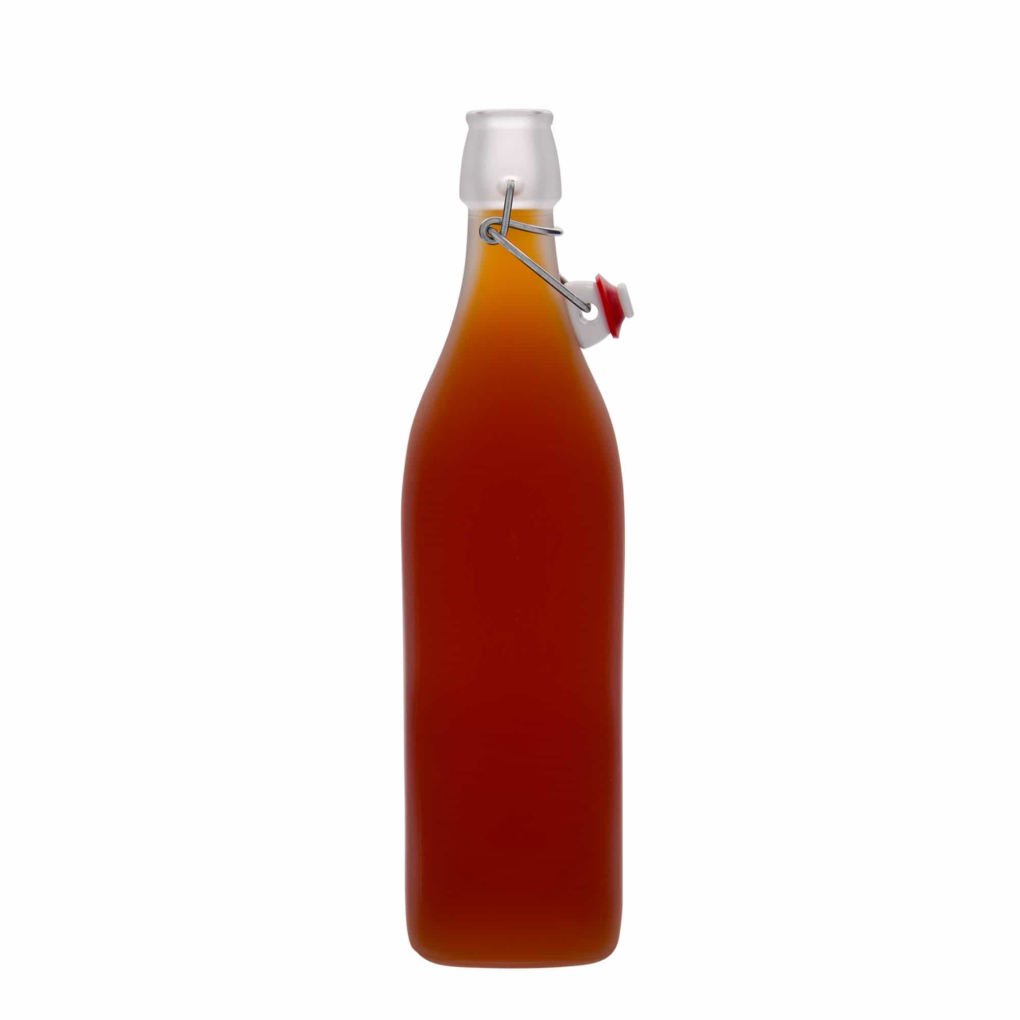 1.000 ml sticlă de sticlă „Swing, pătrată, înghețată, gât: închidere cu balama