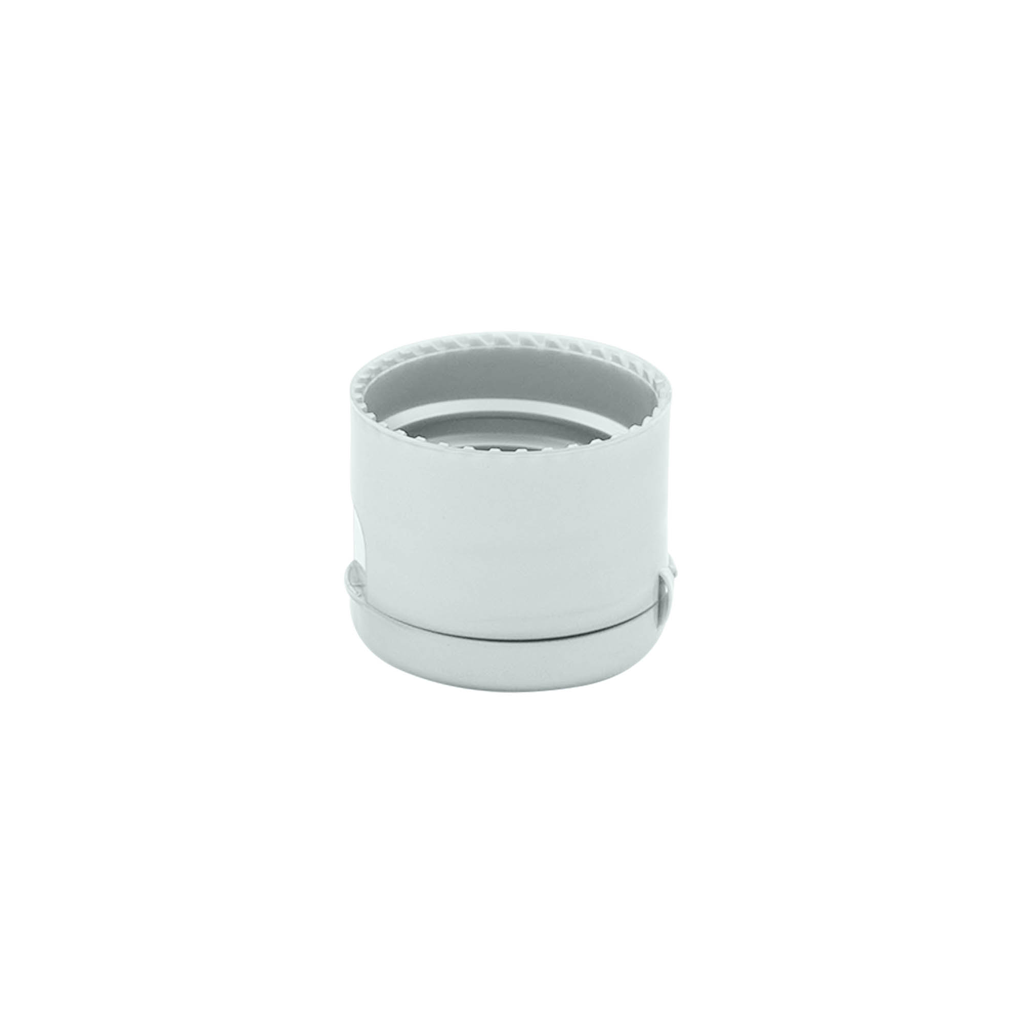 Capac cu filet și balama rabatabilă, plastic PP, argintiu, pentru gura: 24/410 Capac cu filet și balama rabatabilă, plastic PP, argintiu, pentru gura: 24/410