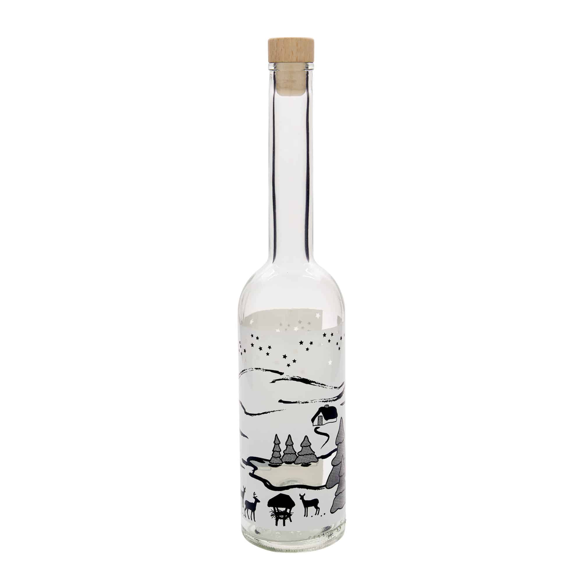 Sticlă de sticlă de 500 ml „Opera”, motiv: Vis de iarnă-Bianco, gât: plută
