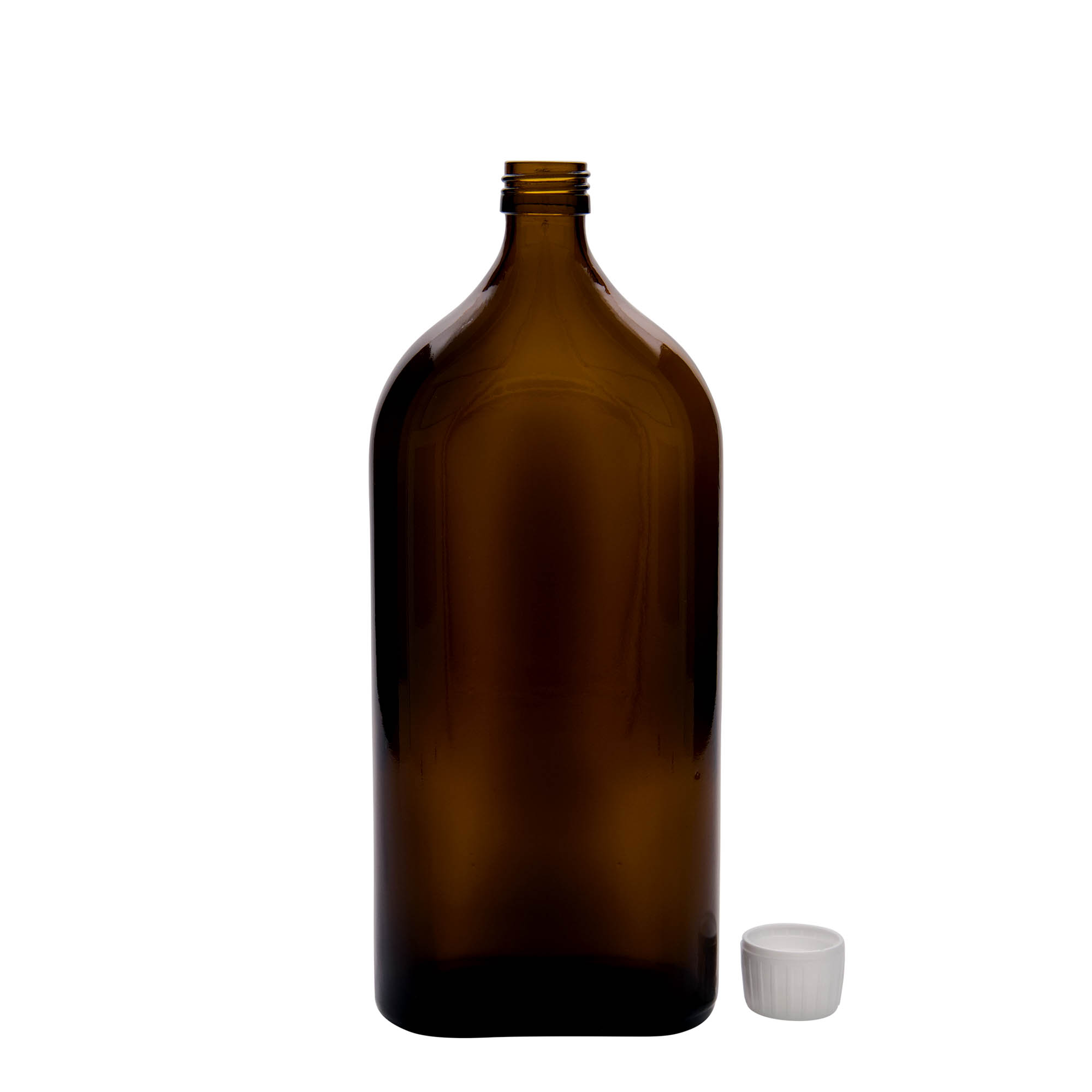 1.000 ml sticlă medicală Meplat, ovală, sticlă, maro, gura: PP 28 1.000 ml sticlă medicală Meplat, ovală, sticlă, maro, gura: PP 28