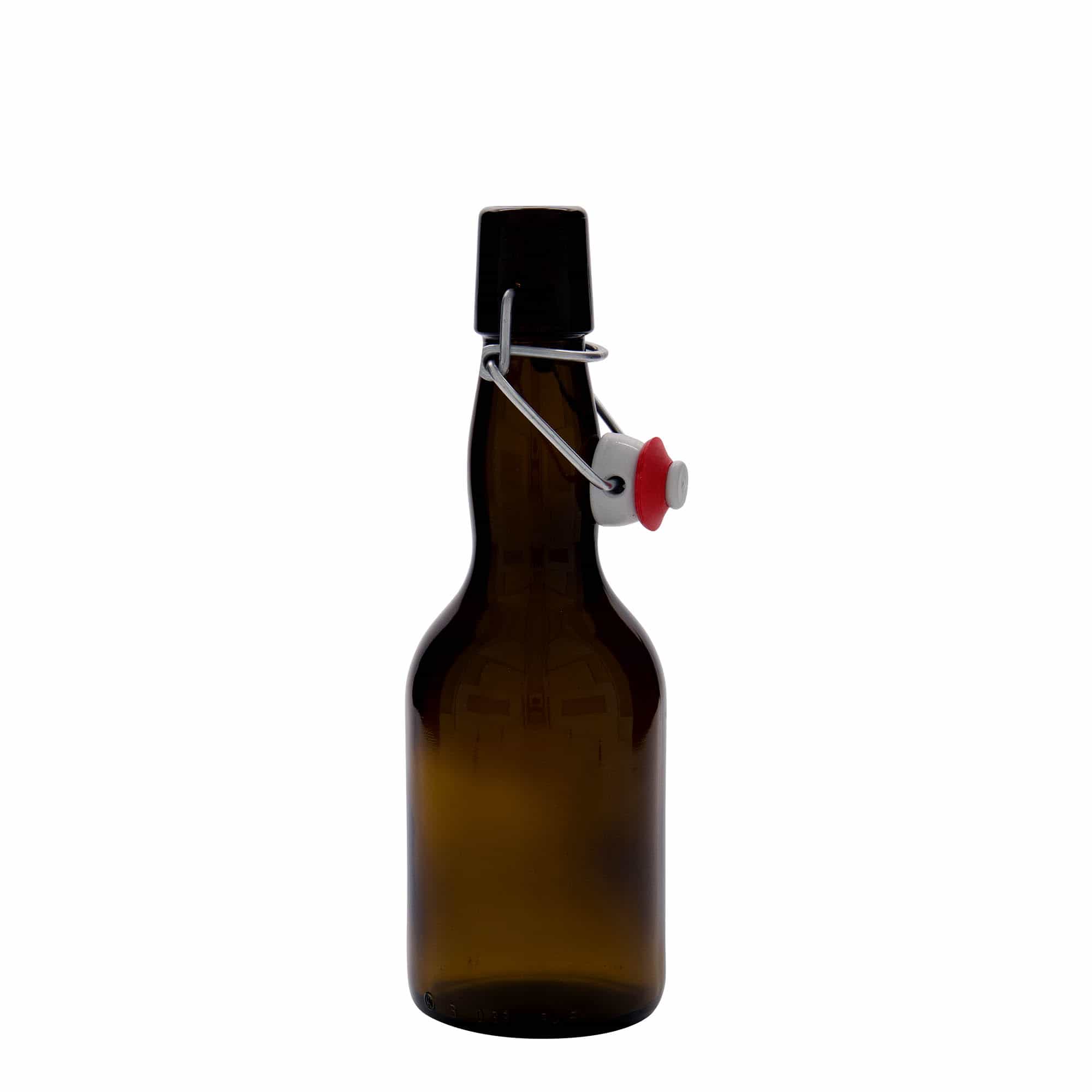 Sticlă de bere 330 ml cu gât îngust, sticlă, maro, deschidere: capac cu clemă