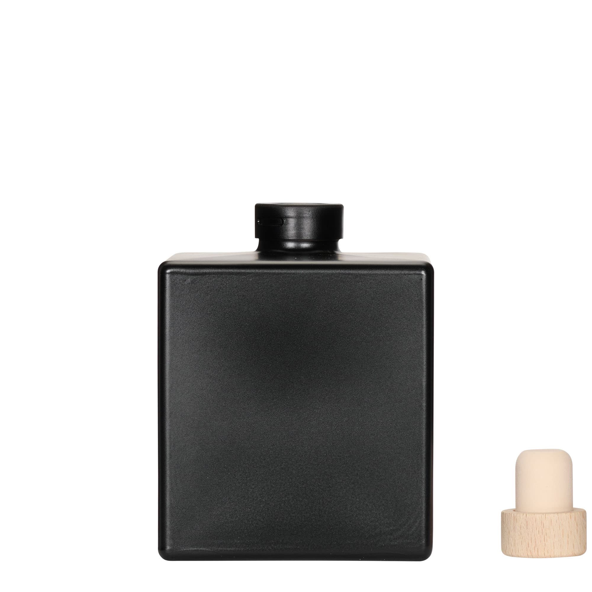 Sticlă de sticlă de 500 ml „Cube”, pătrată, neagră, gura: plută