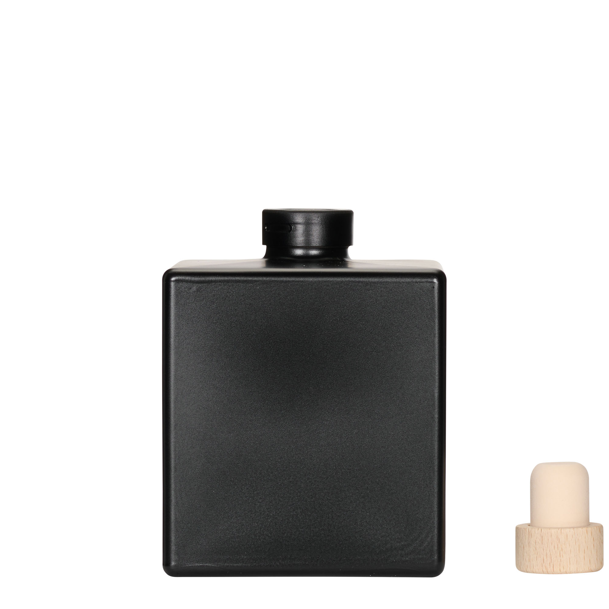 Sticlă de sticlă de 500 ml „Cube”, pătrată, neagră, gura: plută Sticlă de sticlă de 500 ml „Cube”, pătrată, neagră, gura: plută