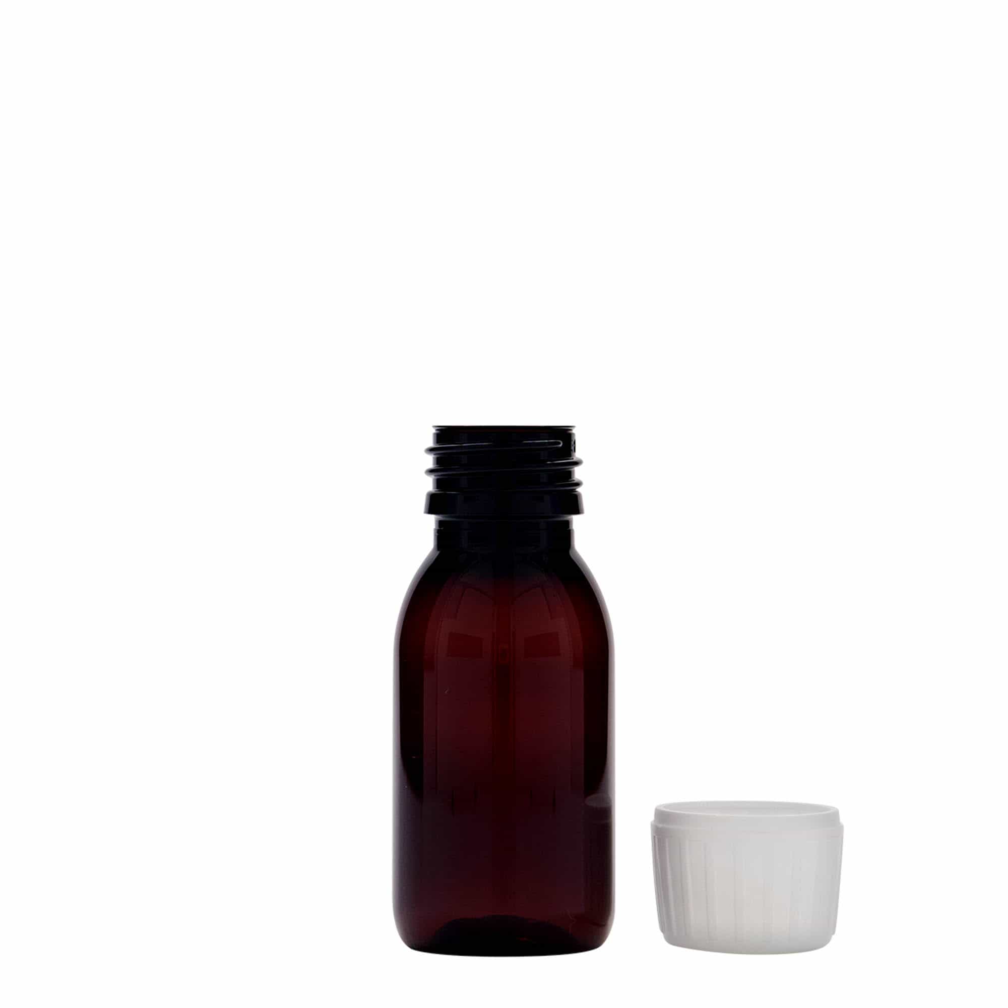 60 ml sticlă medicală PET, maro, plastic, gură: PP 28