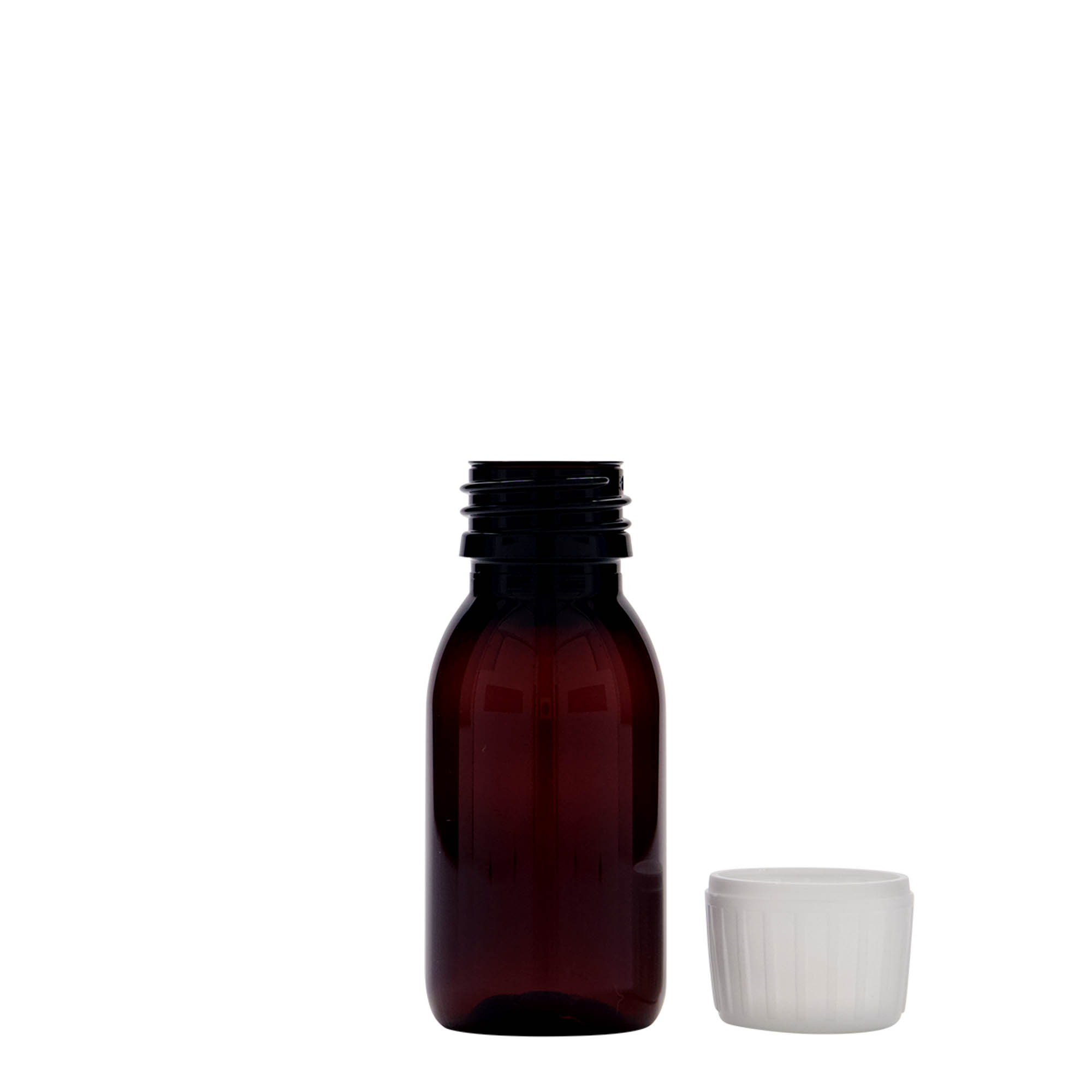 60 ml sticlă medicală PET, maro, plastic, gură: PP 28