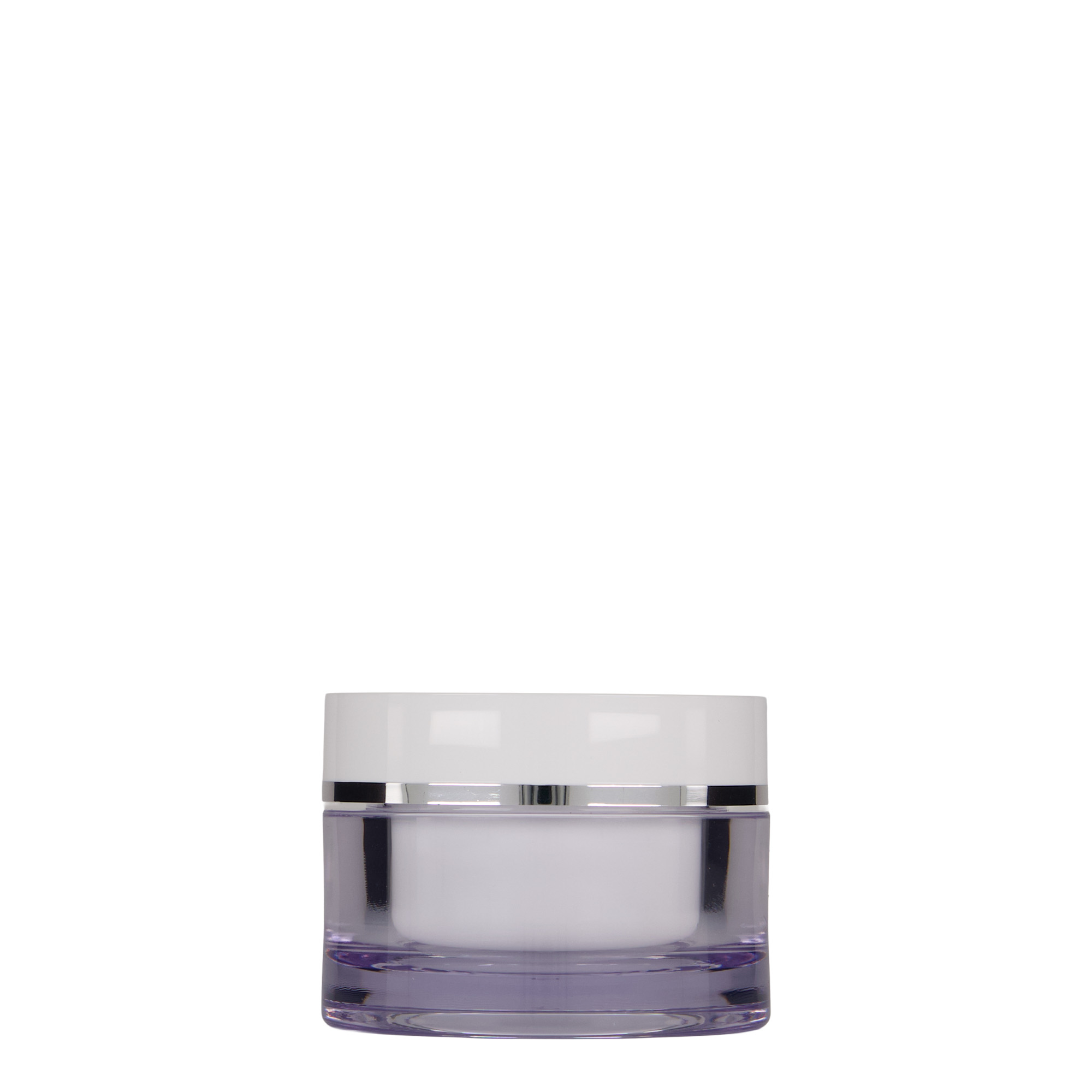 50 ml borcan, plastic SAN, alb, gura: capac cu filet