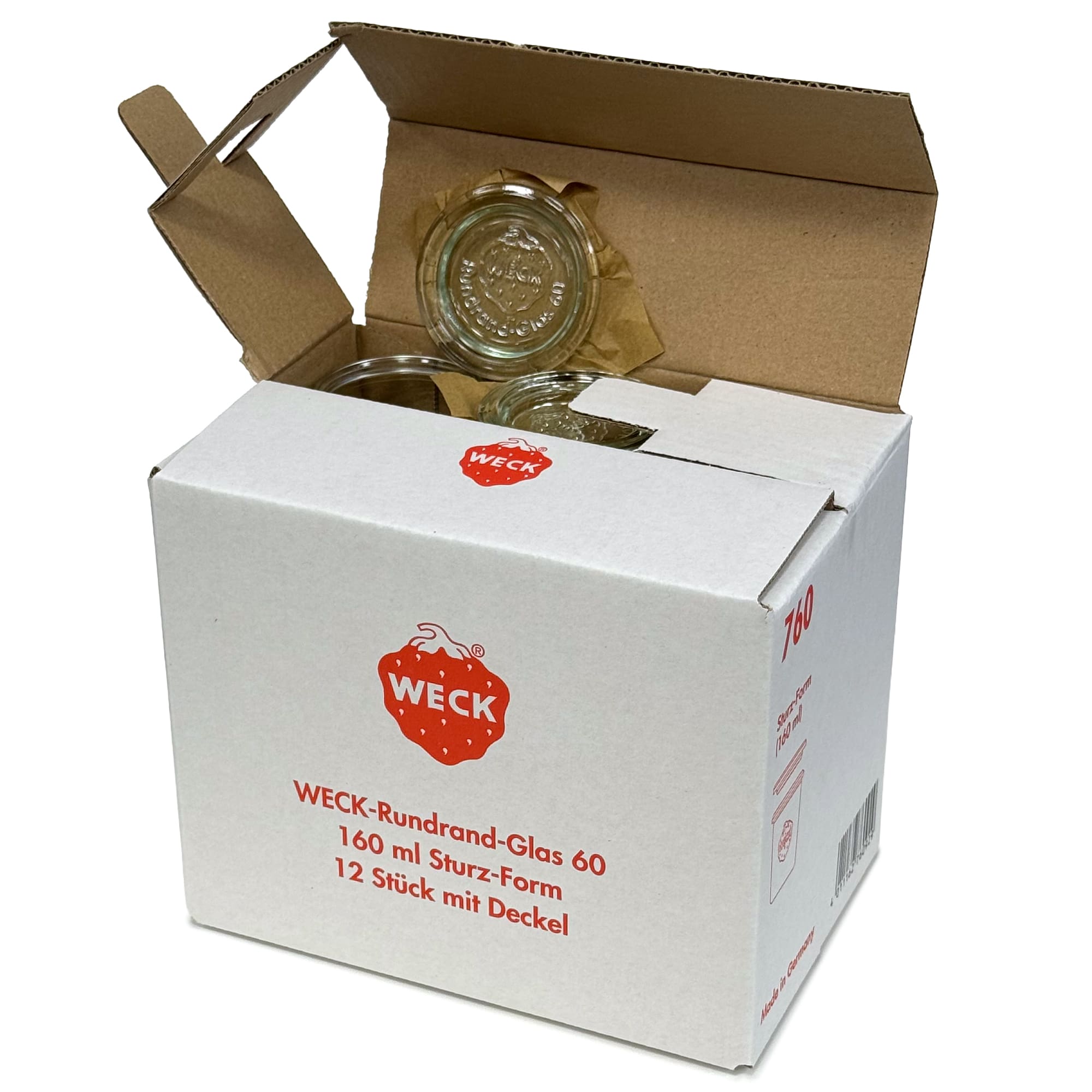 12x 160 ml borcan WECK cu gura largă cu capac de sticlă RR 60