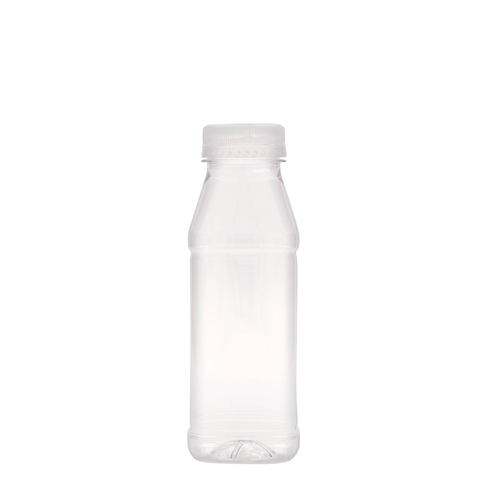Sticlă PET de 330 ml „Milk and Juice Carré”, pătrată, plastic, gura: 38 mm Sticlă PET de 330 ml „Milk and Juice Carré”, pătrată, plastic, gura: 38 mm