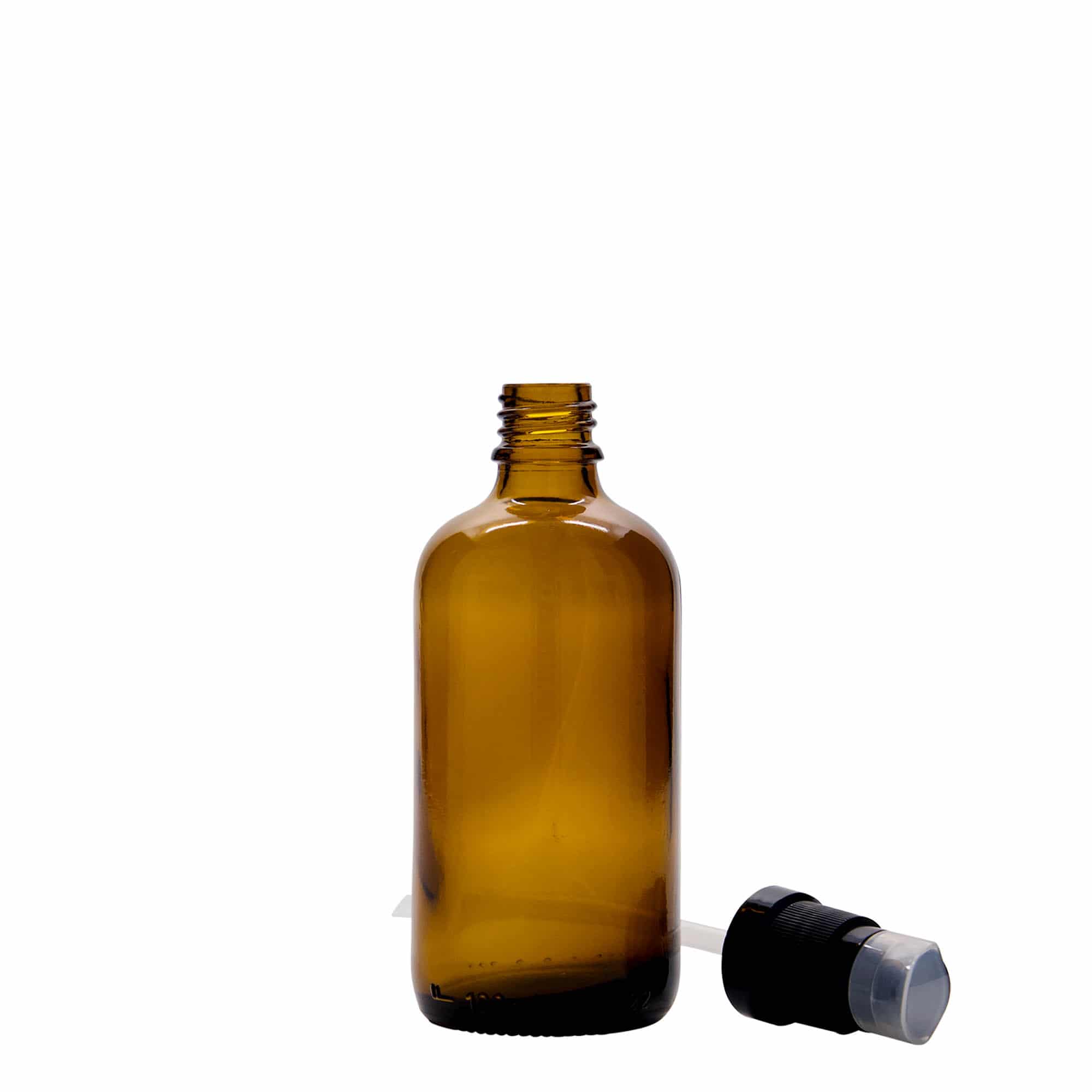 Flacon medical de 100 ml cu pompă pentru loțiune, sticlă, maro, gura: DIN 18