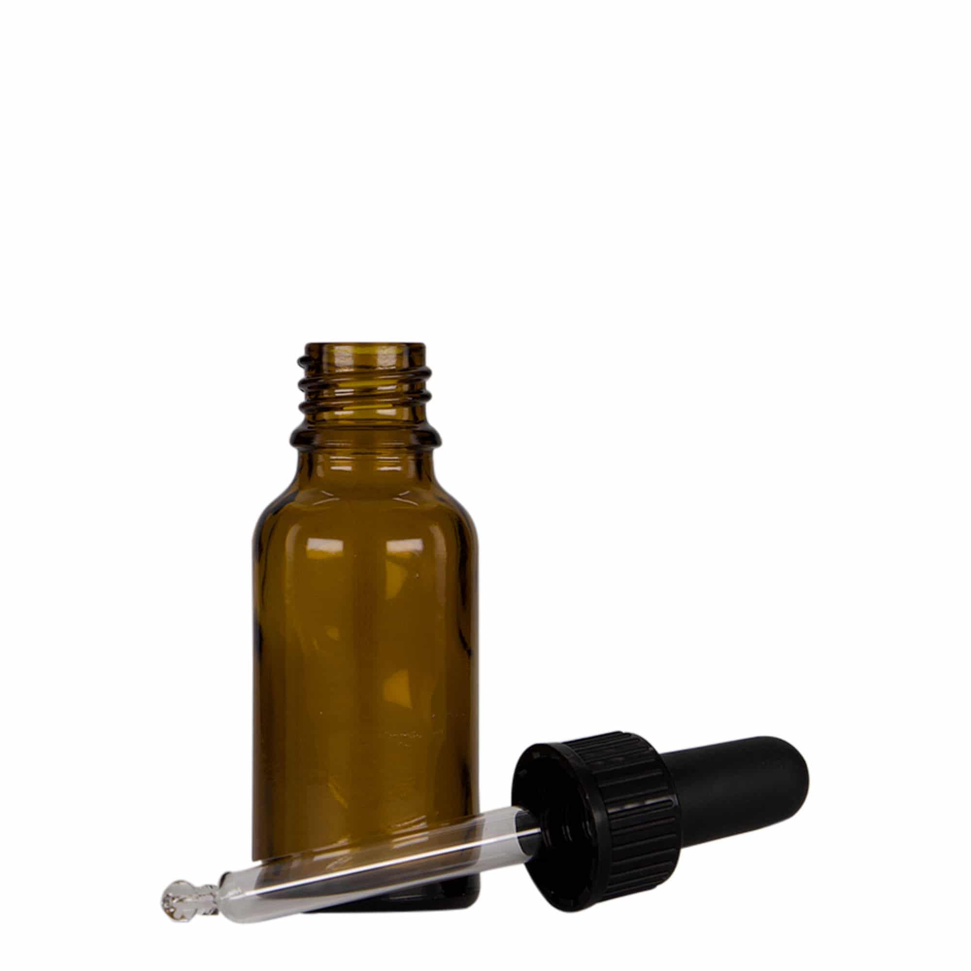 Flacon cu pipetă 20 ml pentru medicamente, sticlă, maro-negru, gură: DIN 18