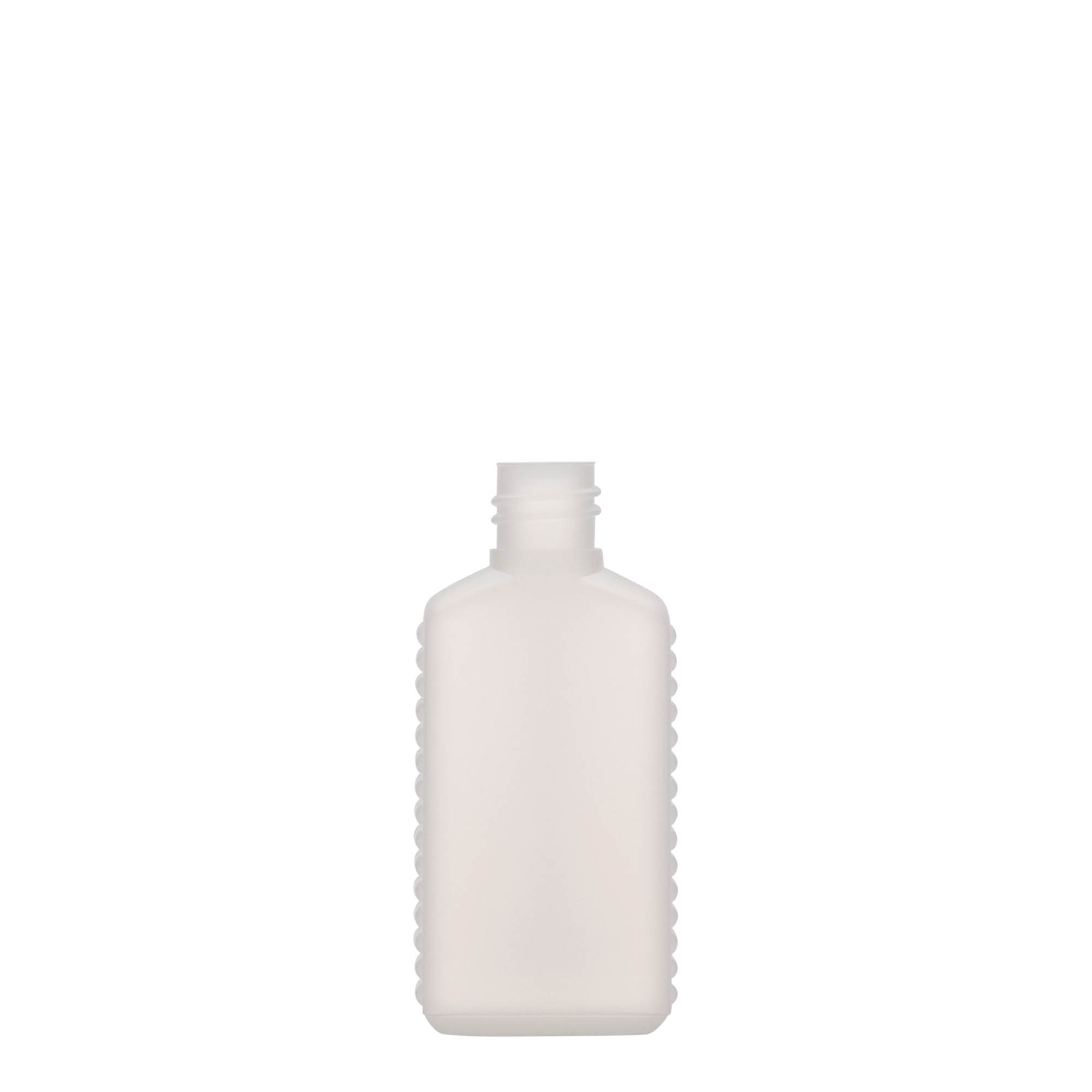 50 ml sticlă canistră cu gât îngust, dreptunghiulară, plastic HDPE, natural, deschidere: DIN 18