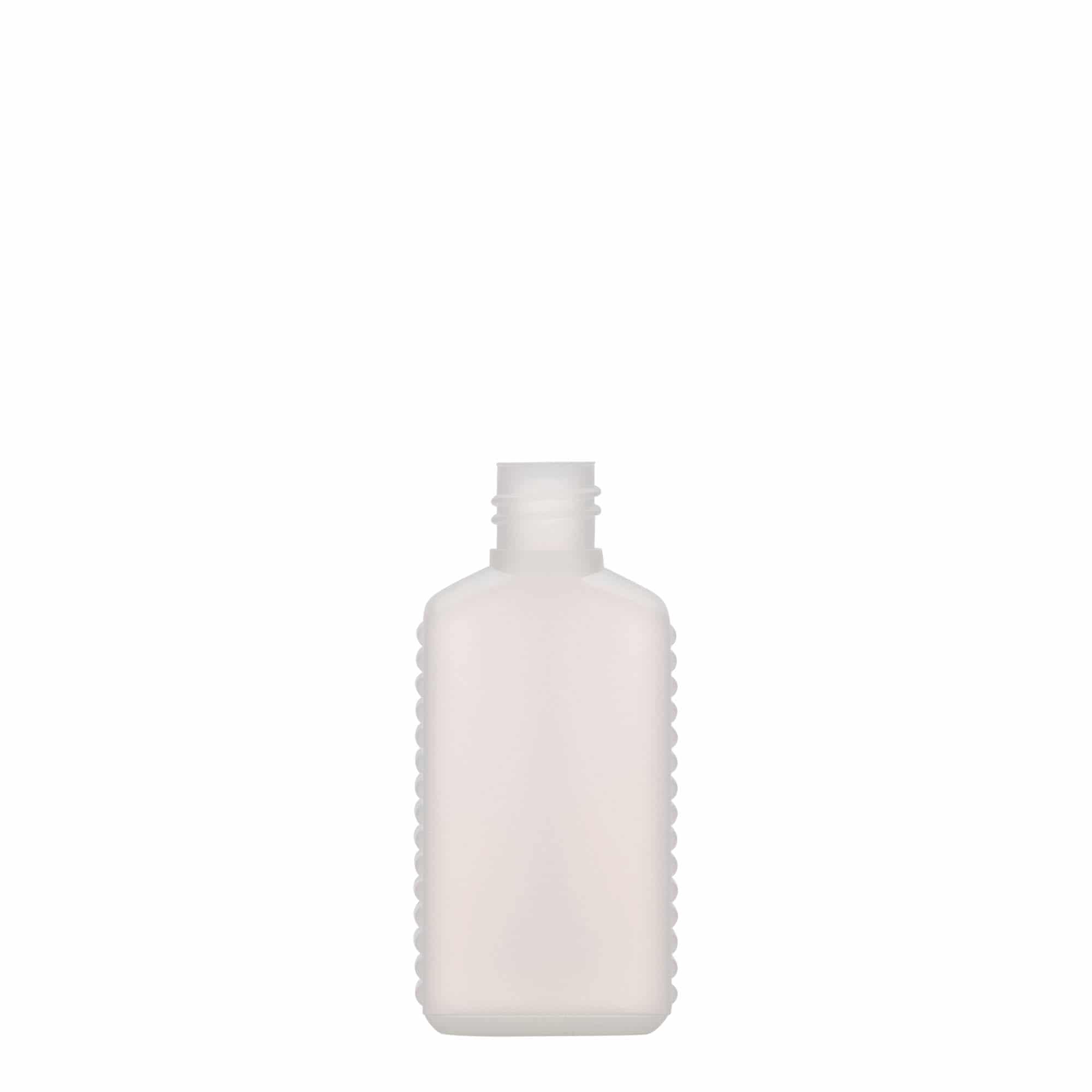 50 ml sticlă canistră cu gât îngust, dreptunghiulară, plastic HDPE, natural, deschidere: DIN 18