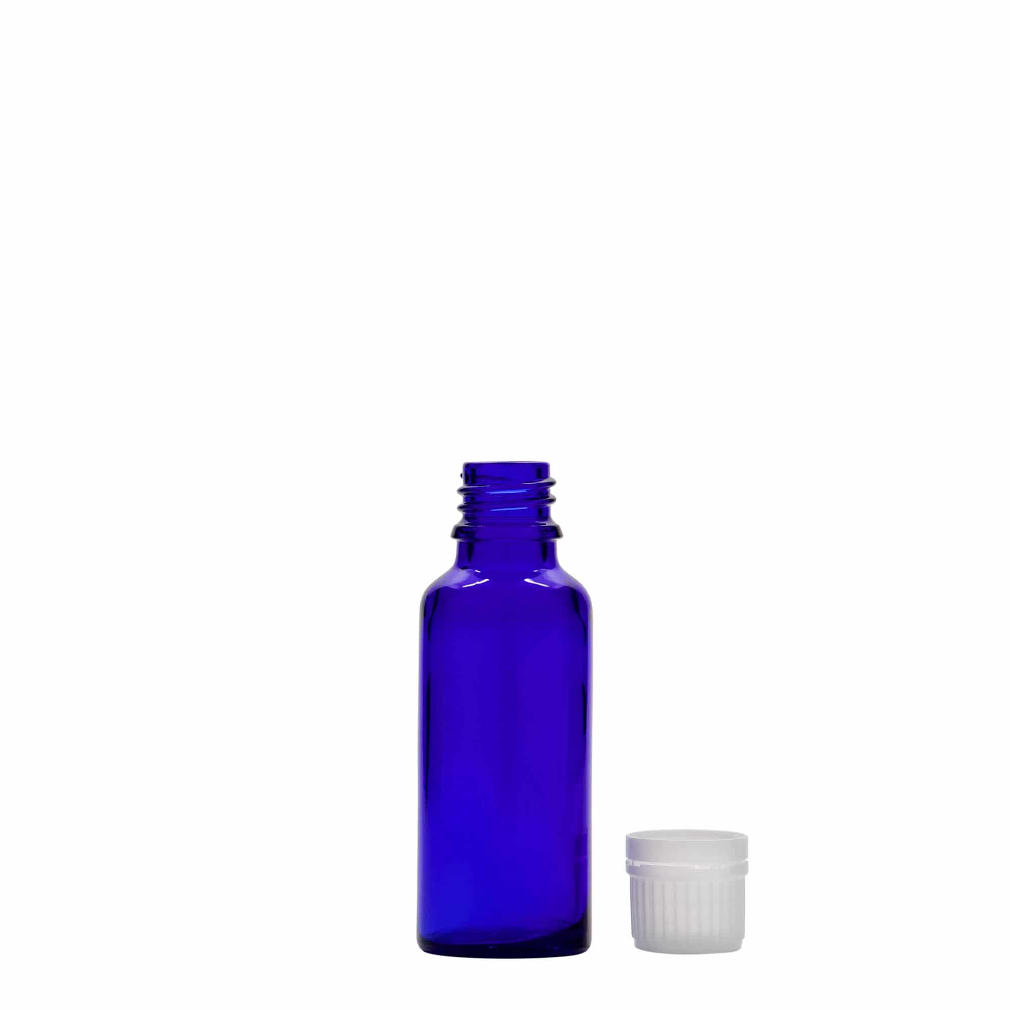 30 ml sticlă medicală, sticlă, albastru regal, gura: DIN 18