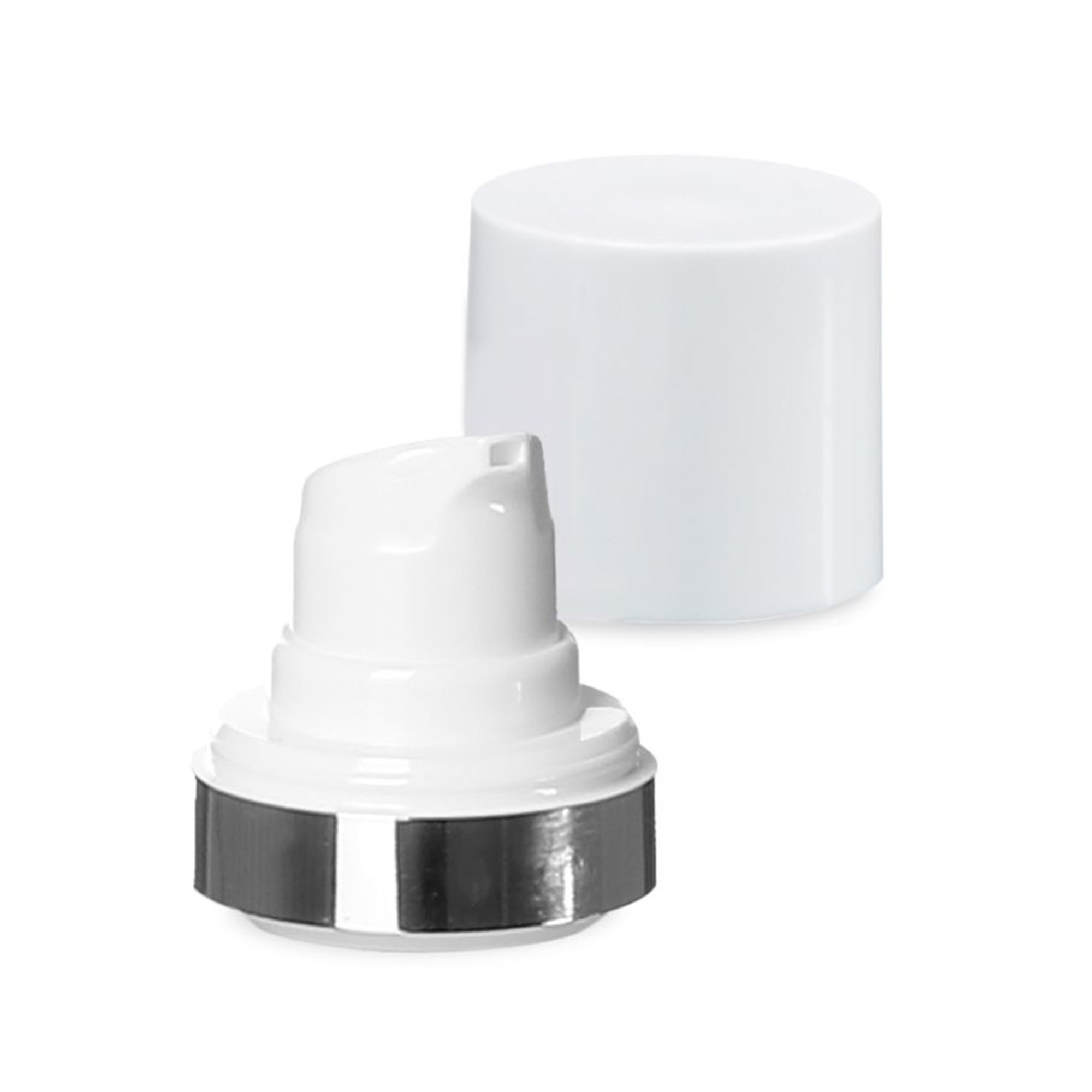 Cap de pulverizare airless Micro margine argintie + alb, capac lucios de protecție Cap de pulverizare airless Micro margine argintie + alb, capac lucios de protecție