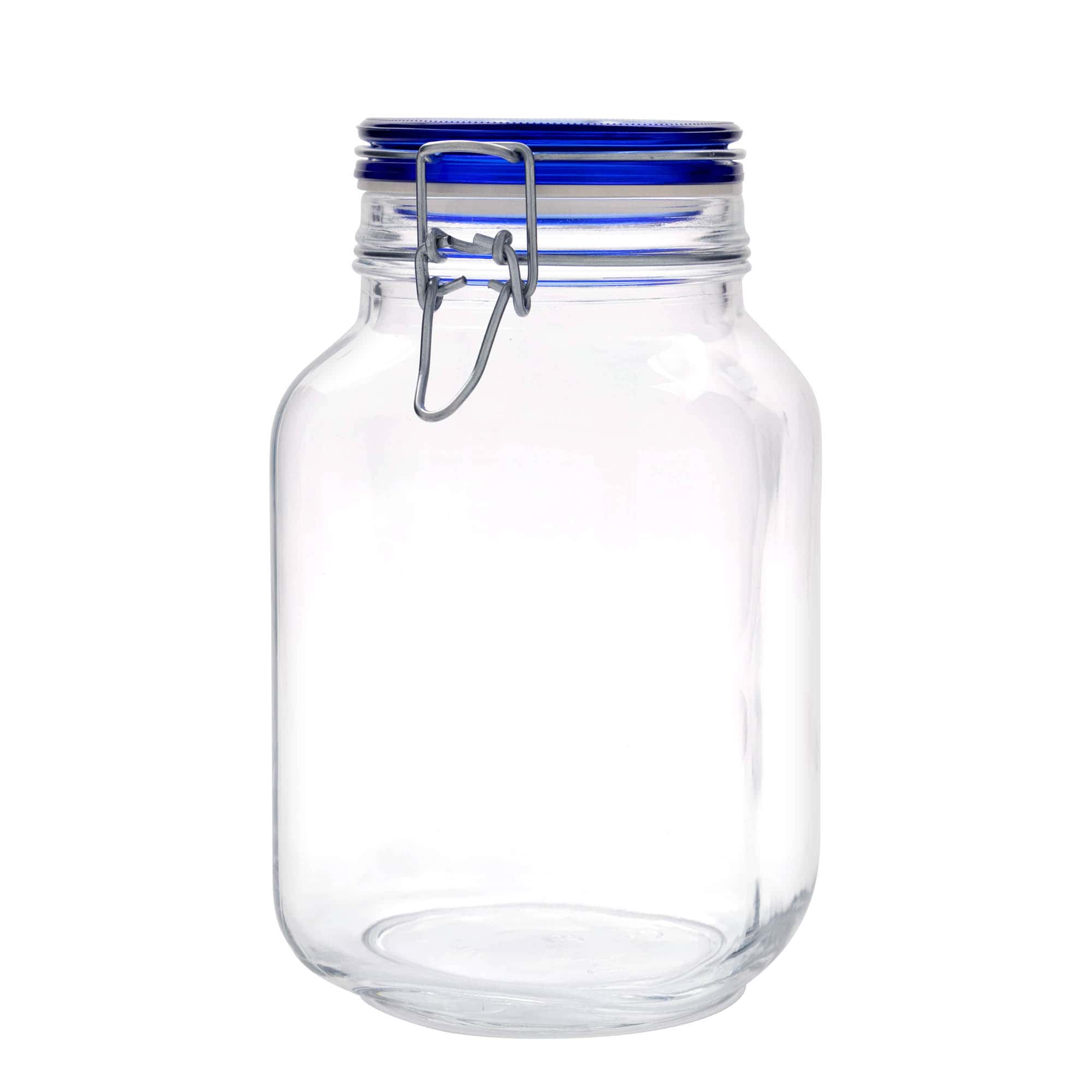 2.000 ml borcan cu clemă metalică „Fido” capac albastru, pătrat, gura: închidere cu clemă metalică