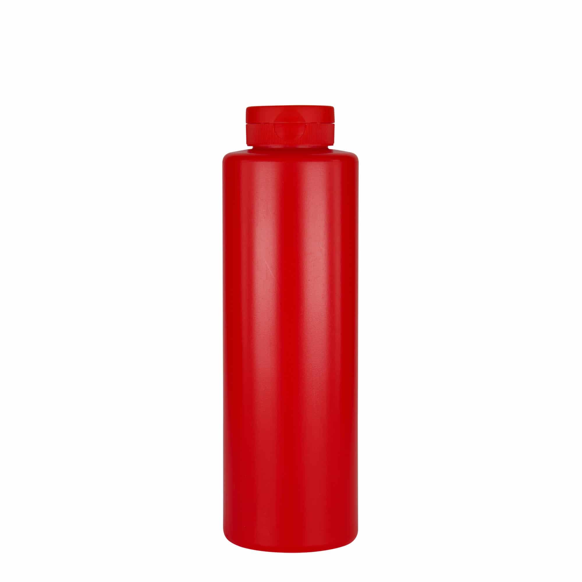Sticlă pentru sos de 500 ml, plastic LDPE, roșu, gura: 38/400