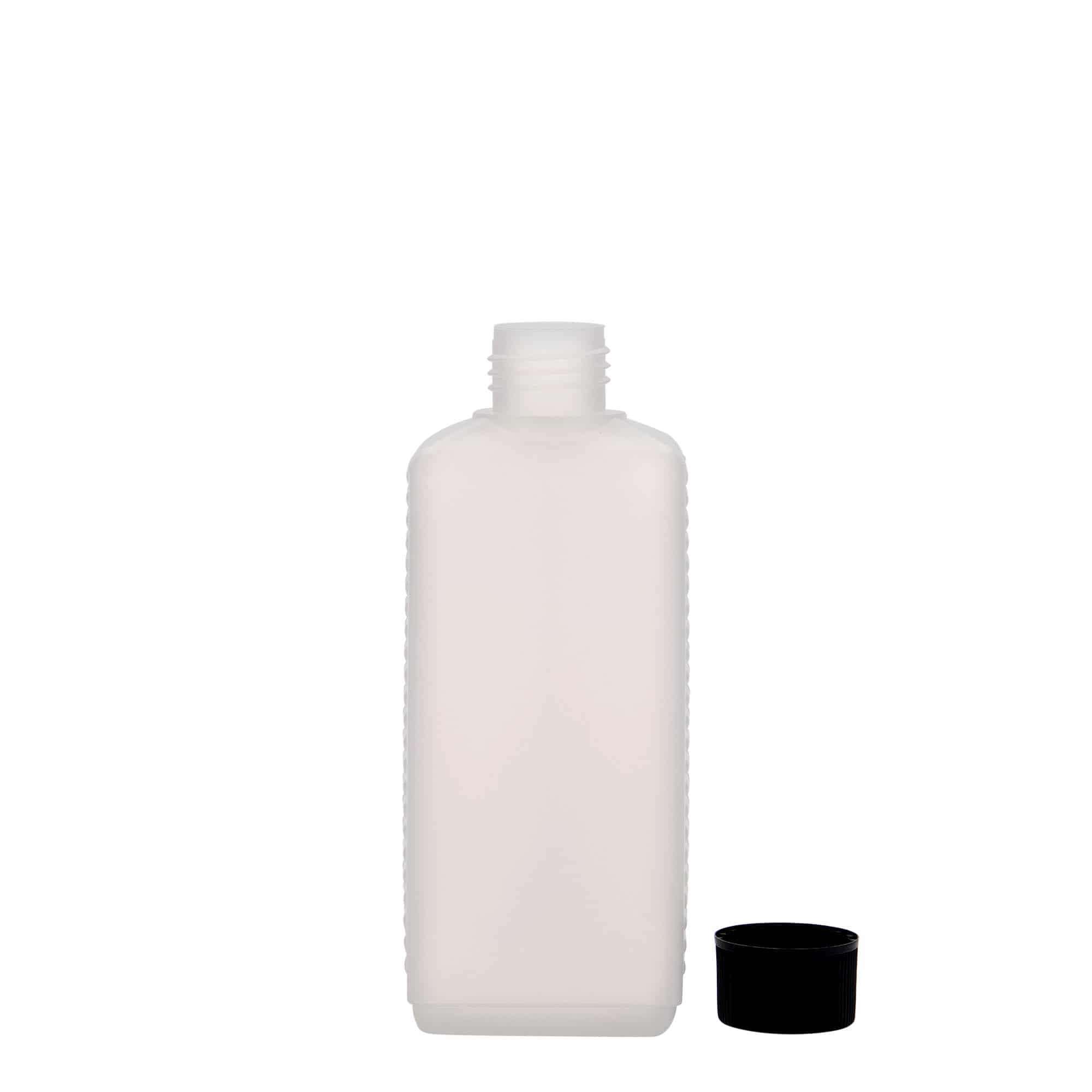 250 ml bidon dreptunghiular, plastic HDPE, natural, gura: DIN 25 EPE