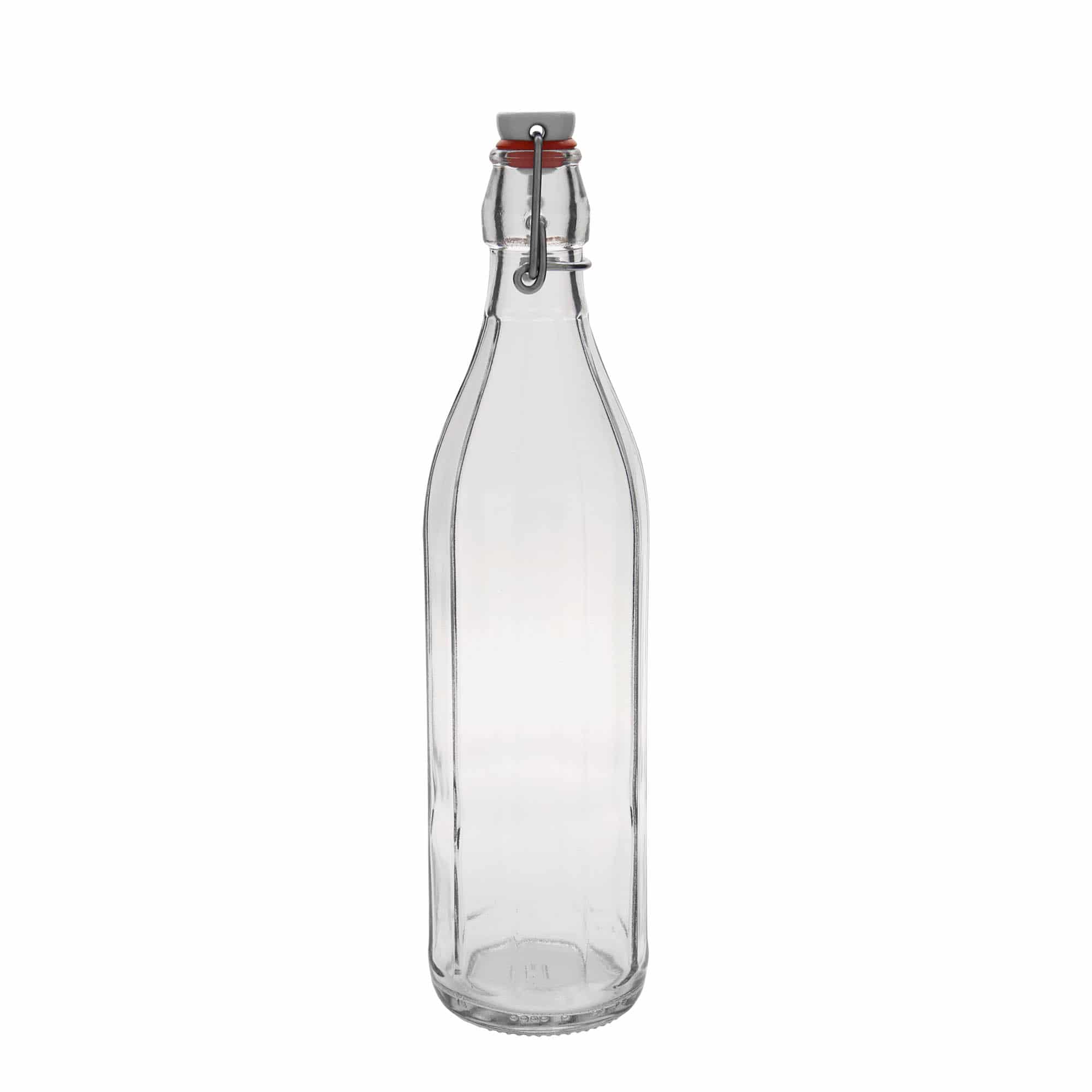 Sticlă de sticlă de 750 ml „Bravo”, cu zece colțuri, gât: închidere cu clemă