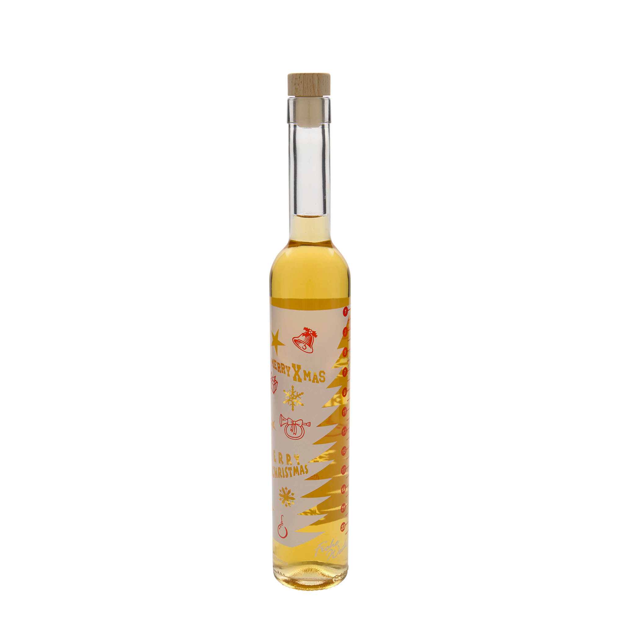 Sticlă de sticlă de 500 ml Maximo imprimată „Calendar de Advent”, gura: dop de plută Sticlă de sticlă de 500 ml Maximo imprimată „Calendar de Advent”, gura: dop de plută