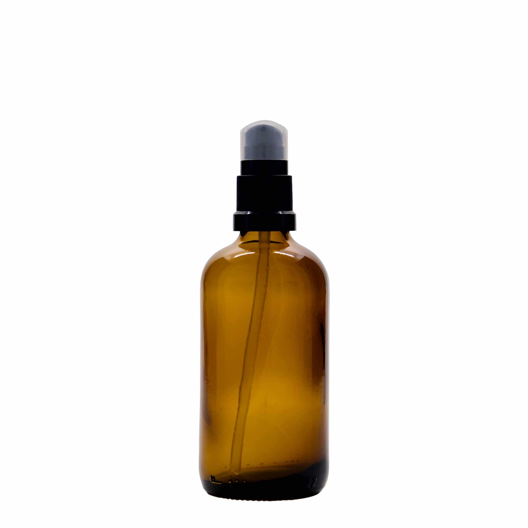 Flacon medical de 100 ml cu pompă pentru loțiune, sticlă, maro, gura: DIN 18