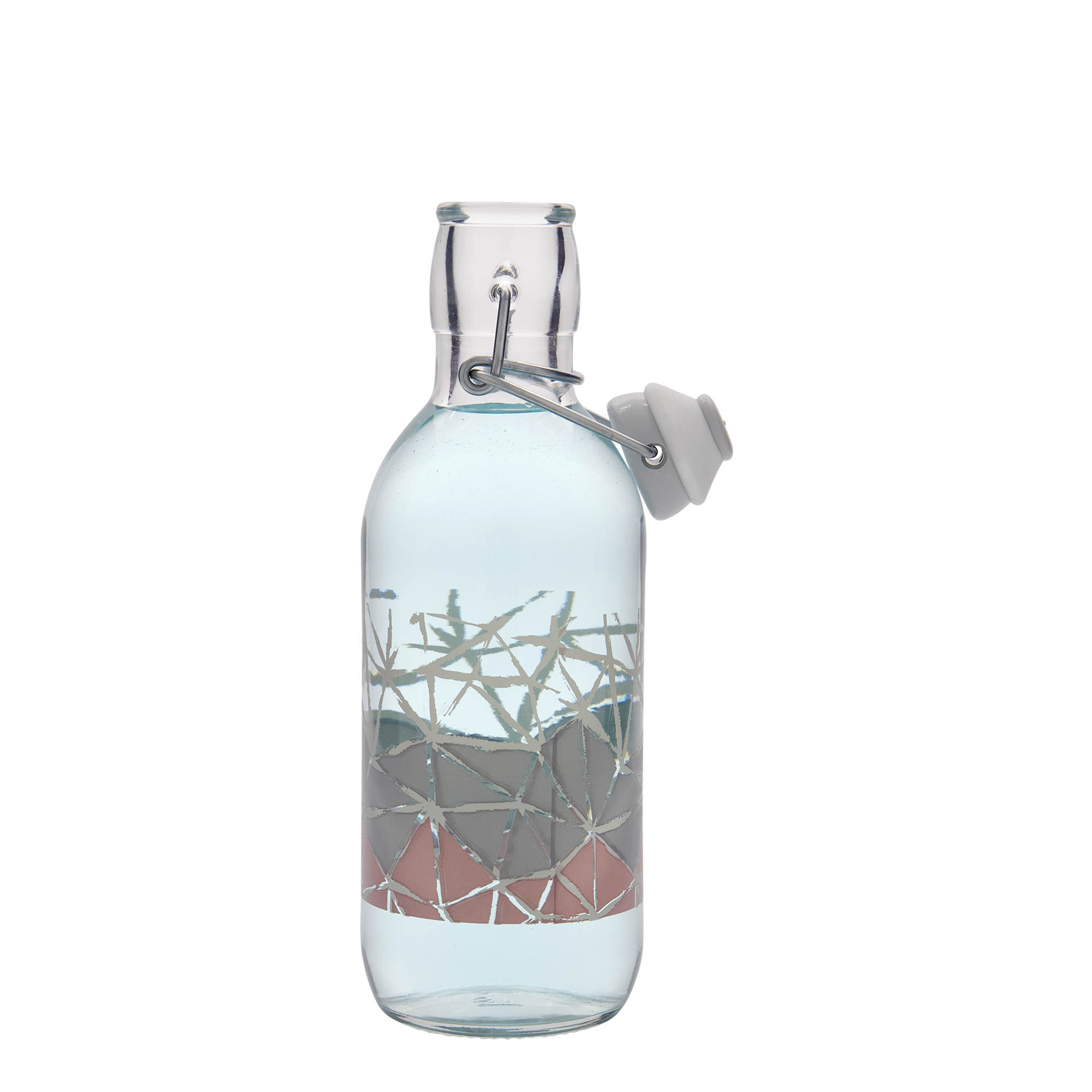 Sticlă de sticlă de 500 ml Emilia imprimată „Manolibera rosa”, gura: închidere cu clemă Sticlă de sticlă de 500 ml Emilia imprimată „Manolibera rosa”, gura: închidere cu clemă
