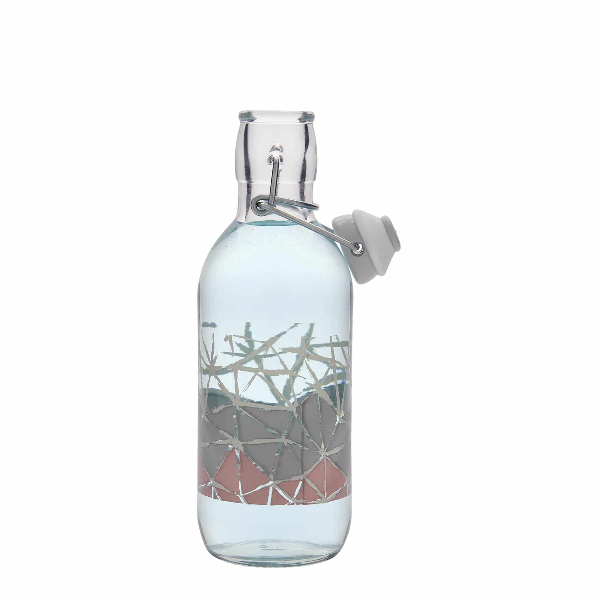 Sticlă de sticlă de 500 ml Emilia imprimată „Manolibera rosa”, gura: închidere cu clemă