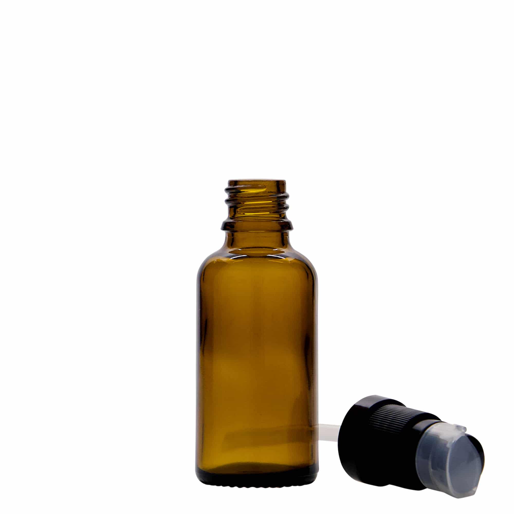 Flacon medical de 30 ml cu pompă pentru loțiune, sticlă, maro, gura: DIN 18