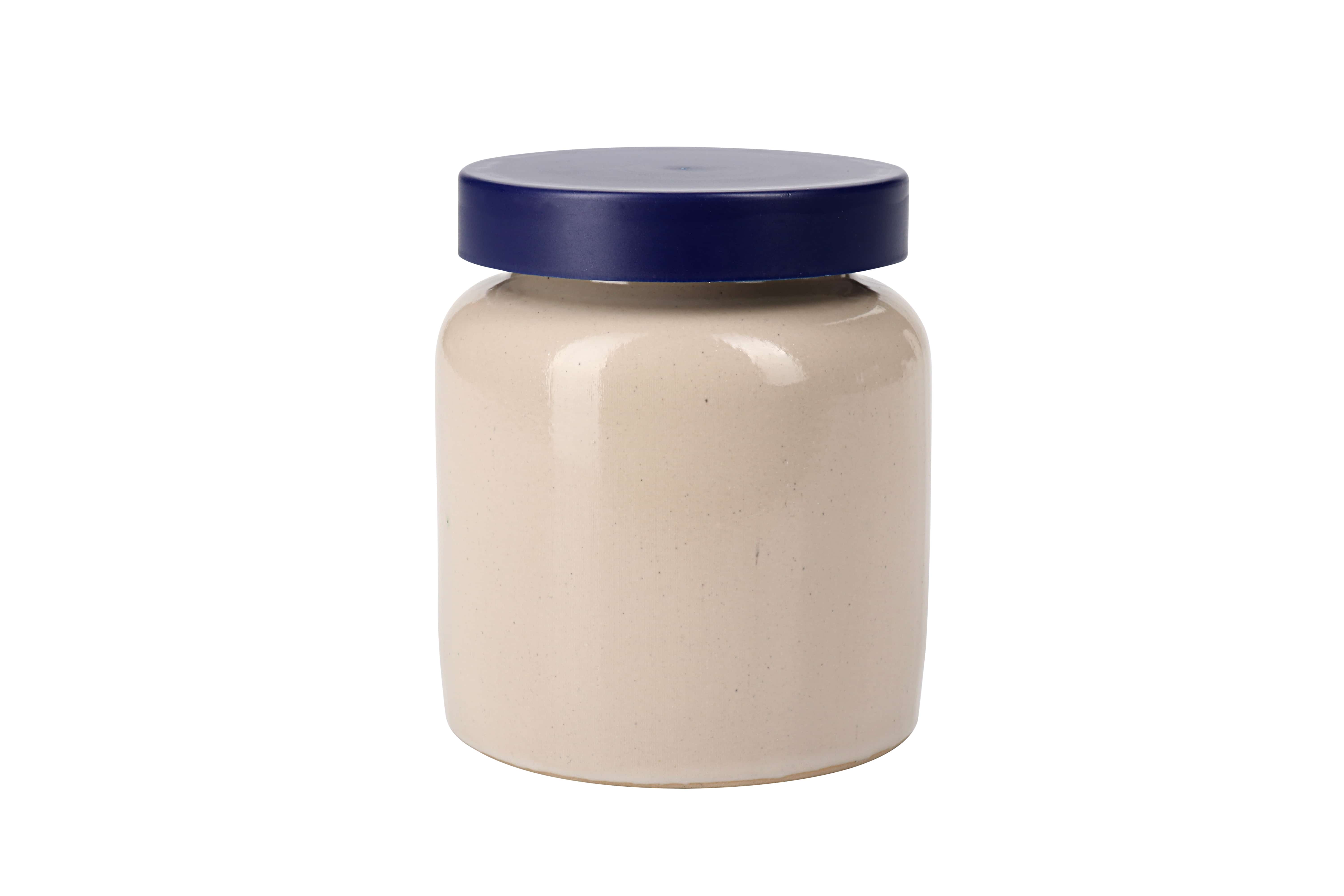 270 ml vas din ceramică de gresie, bej, gura: capac cu margine peste vas