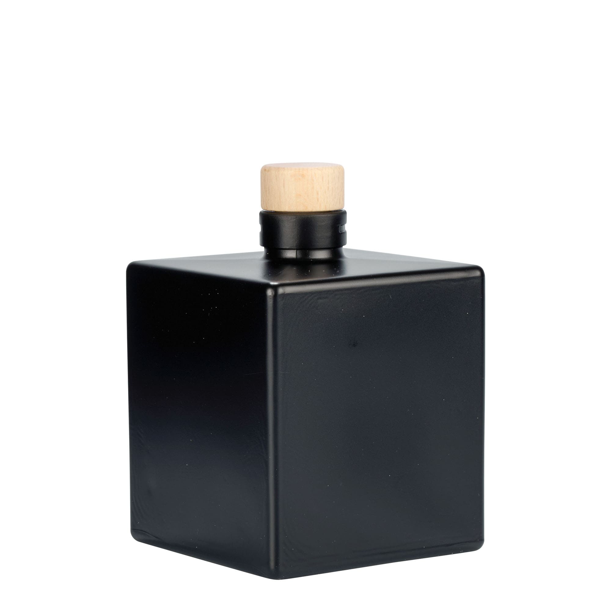 Sticlă de sticlă de 500 ml „Cube”, pătrată, neagră, gura: plută