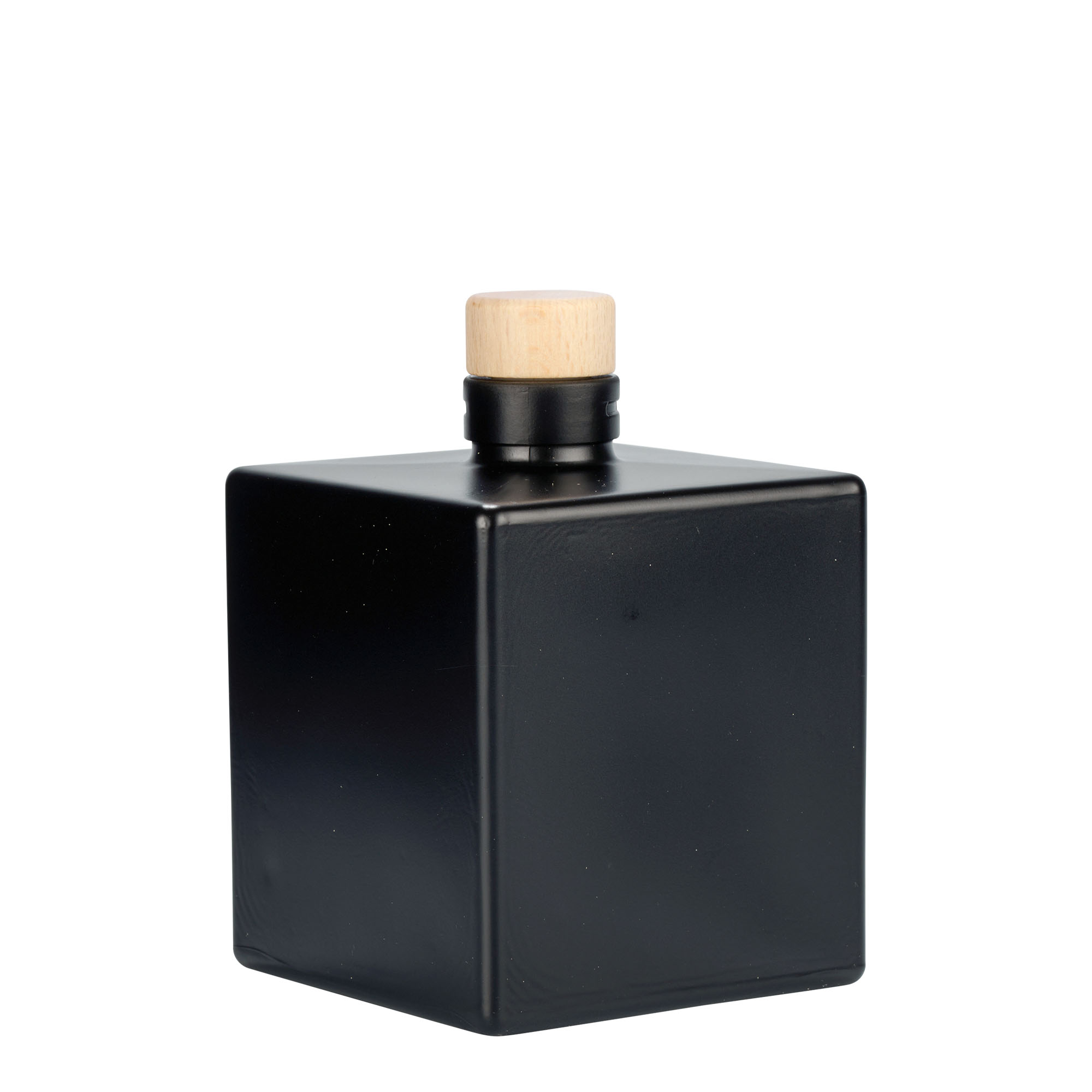 Sticlă de sticlă de 500 ml „Cube”, pătrată, neagră, gura: plută