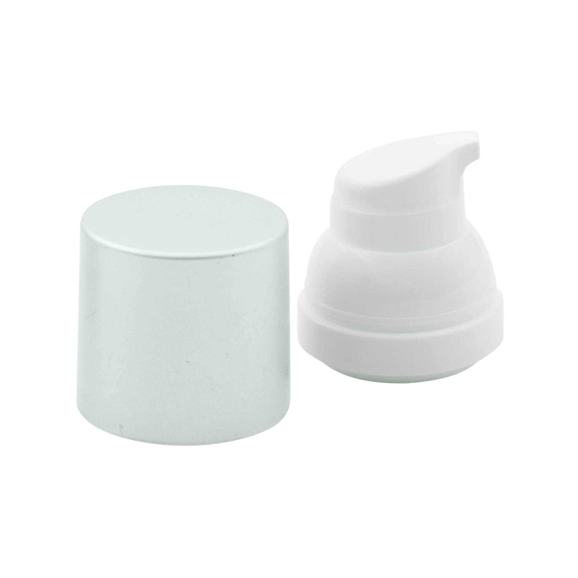 Cap pompă dozator airless „Mezzo“, tip D, plastic PP, alb cu capac metalizat mat argintiu
