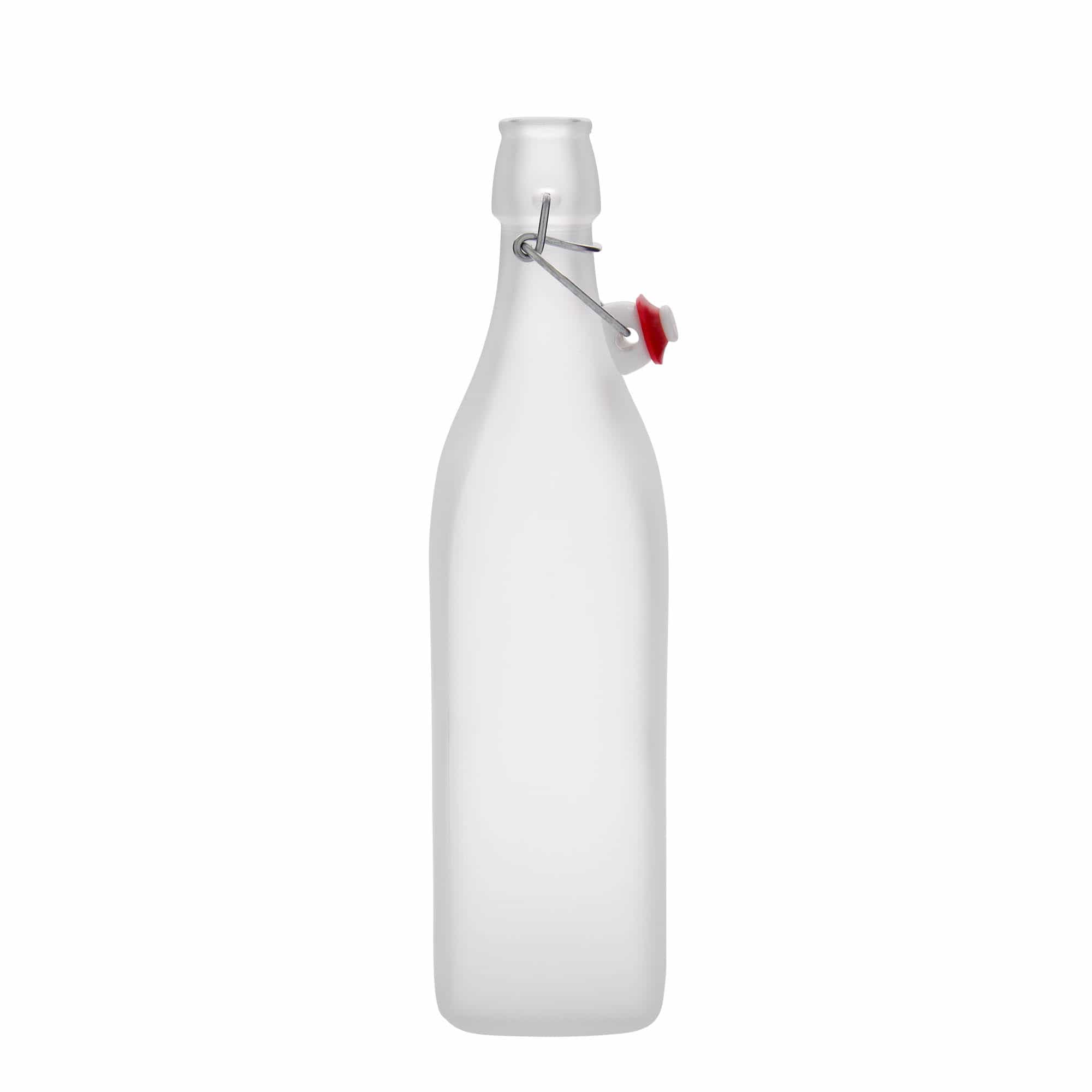 1.000 ml sticlă de sticlă „Swing, pătrată, înghețată, gât: închidere cu balama 1.000 ml sticlă de sticlă „Swing, pătrată, înghețată, gât: închidere cu balama