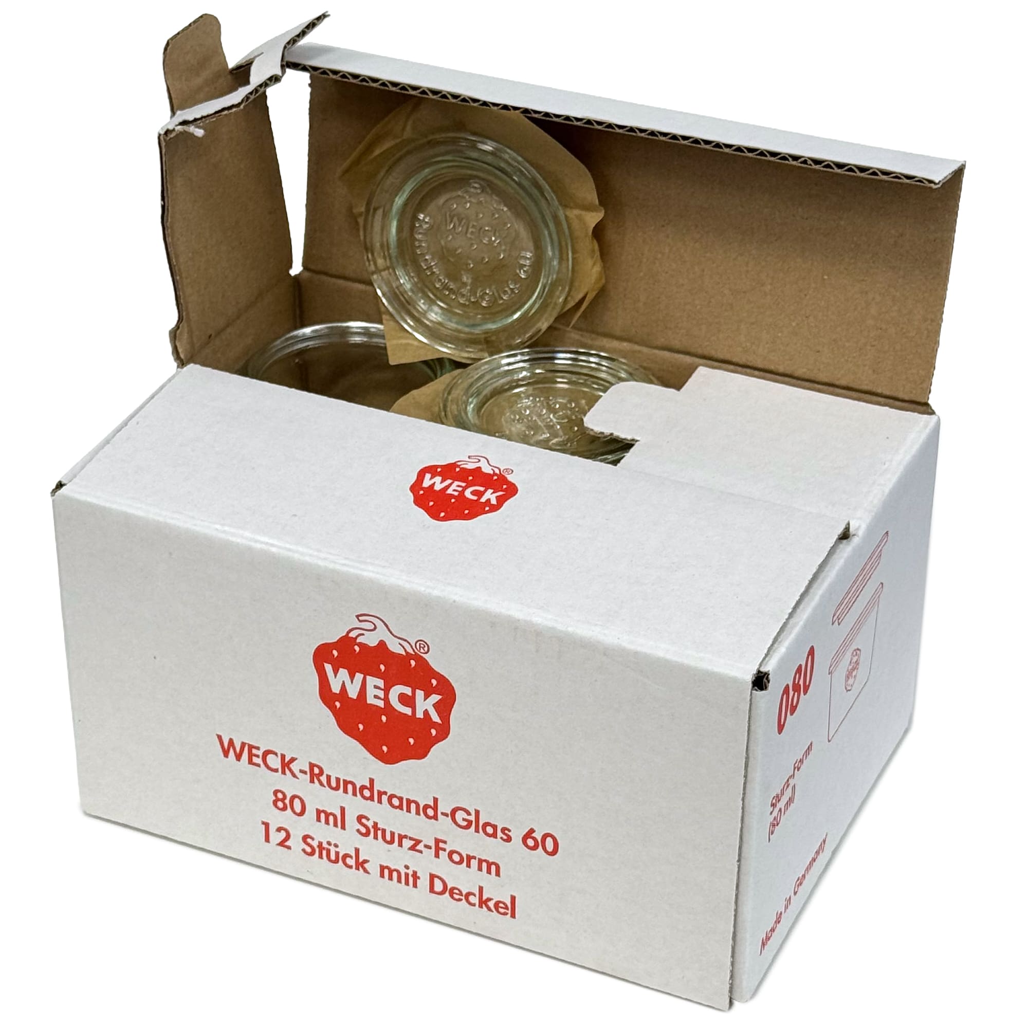 12x 80 ml borcan WECK cu gura largă cu capac de sticlă RR 60