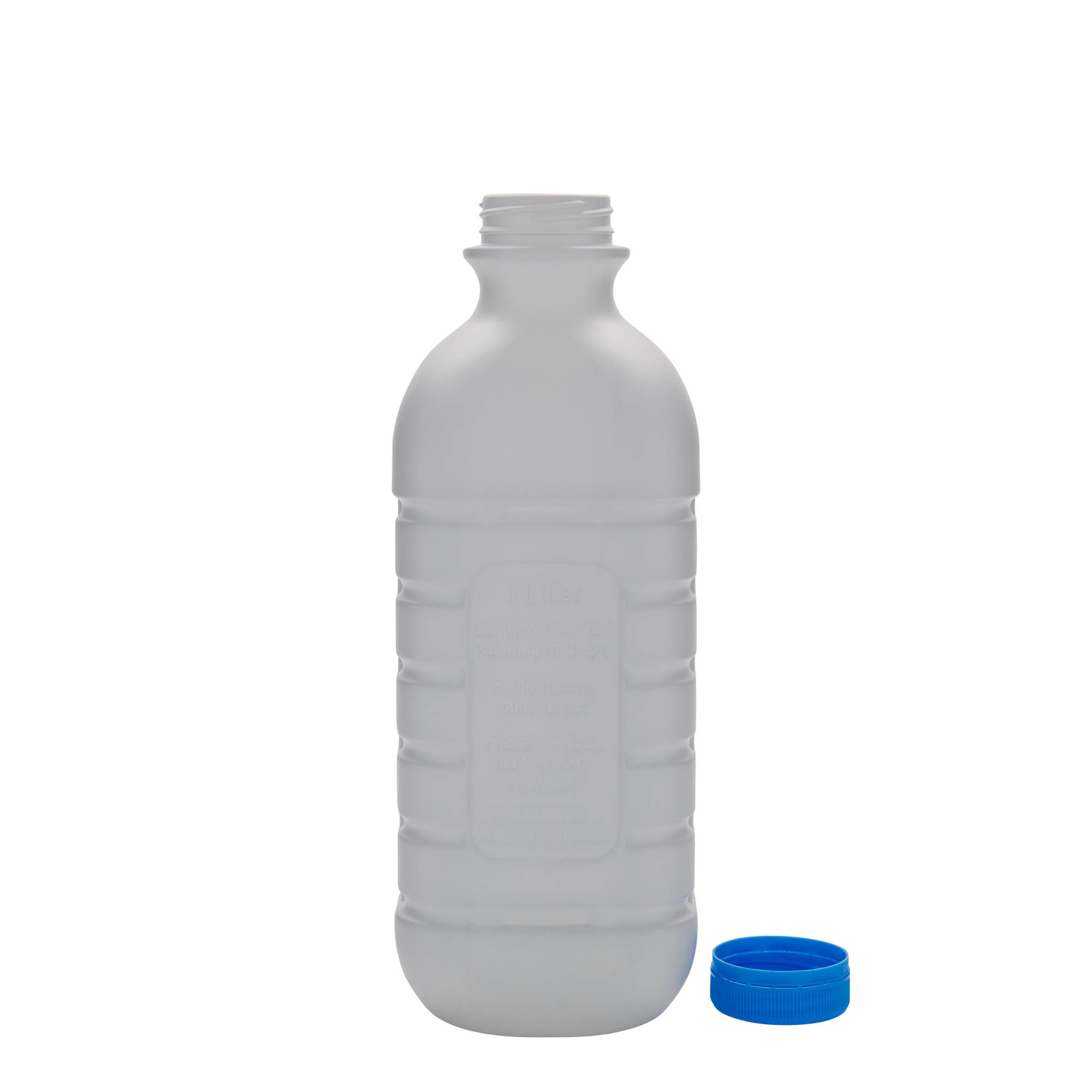1.000 ml sticlă de lapte, dreptunghiulară, plastic HDPE, albă, gura: PEHD40