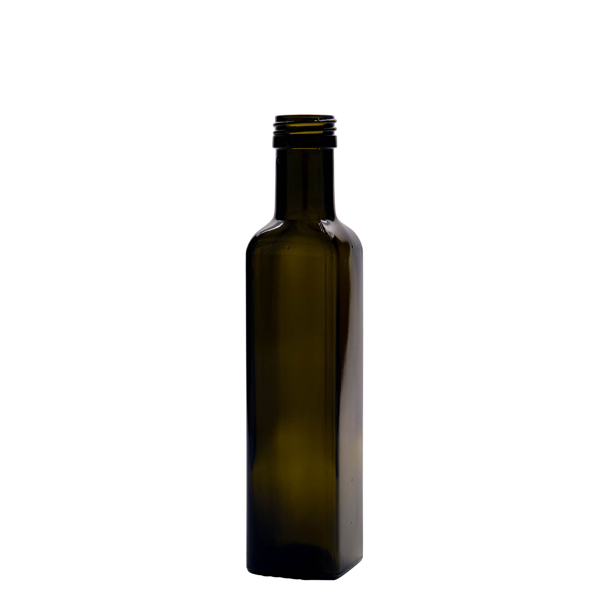 Sticlă de sticlă de 250 ml „Marasca”, pătrată, verde antic, gura: PP 31,5 Sticlă de sticlă de 250 ml „Marasca”, pătrată, verde antic, gura: PP 31,5