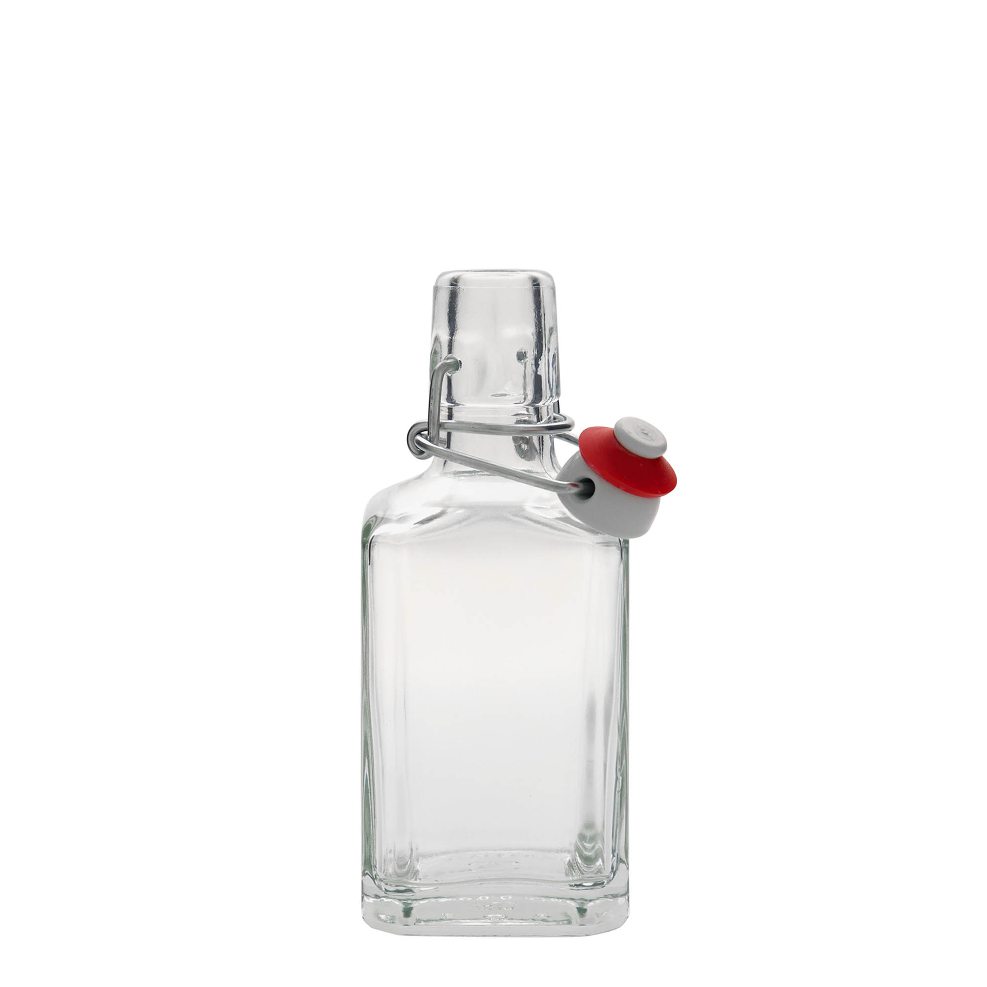 Sticlă de sticlă de 250 ml „Rialto”, pătrată, gura: închidere cu clemă Sticlă de sticlă de 250 ml „Rialto”, pătrată, gura: închidere cu clemă