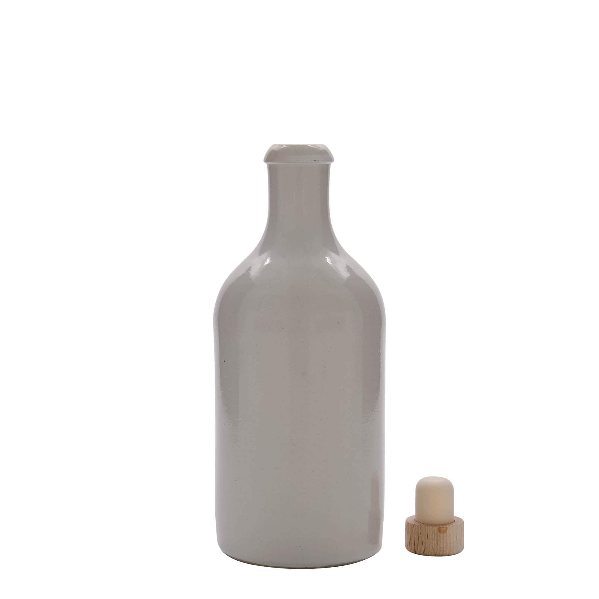500 ml ulcior pentru lut, ceramică, alb, gură: dop de plută