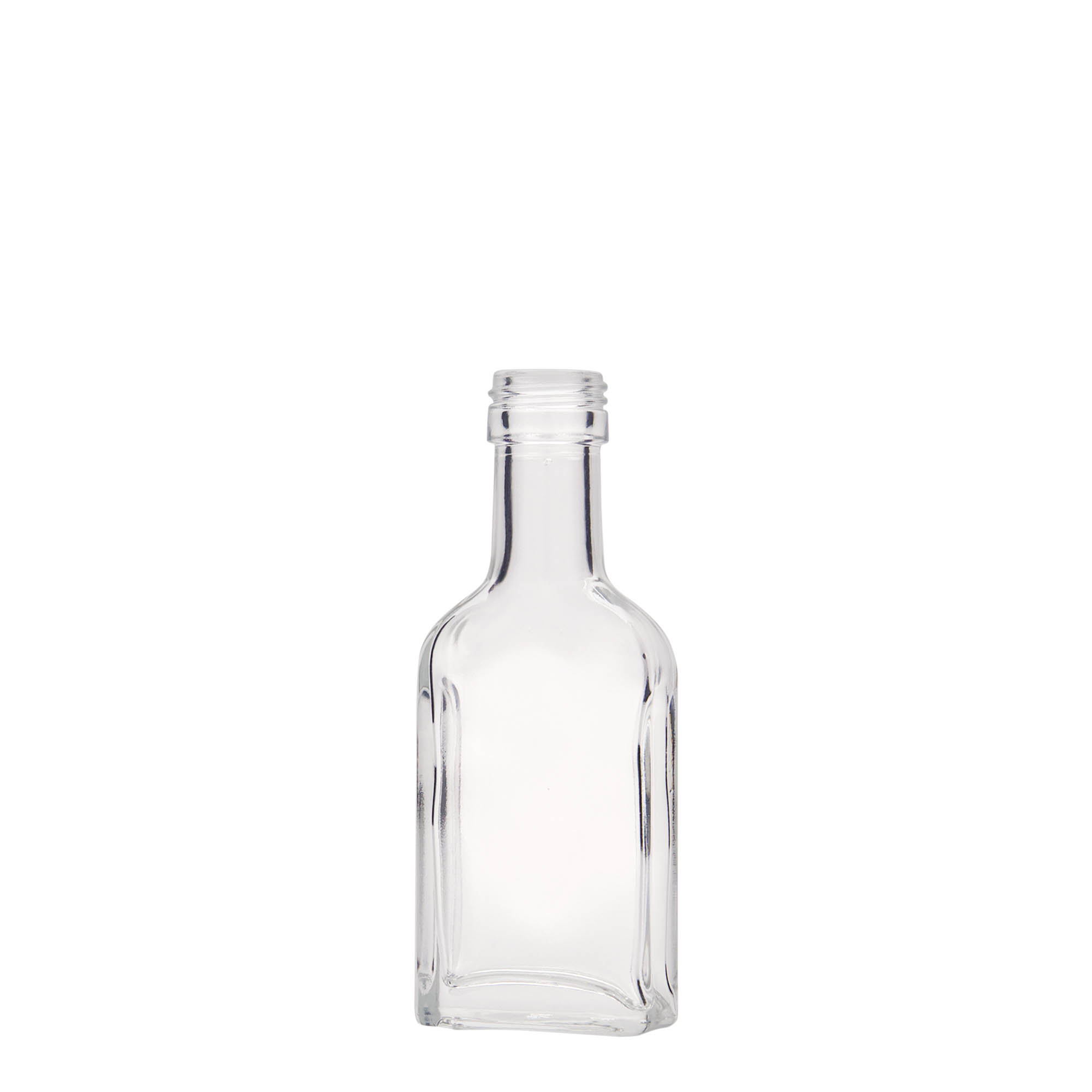 Sticluță de buzunar 40 ml, gât lung, dreptunghiulară, sticlă, gură: PP 22 Sticluță de buzunar 40 ml, gât lung, dreptunghiulară, sticlă, gură: PP 22