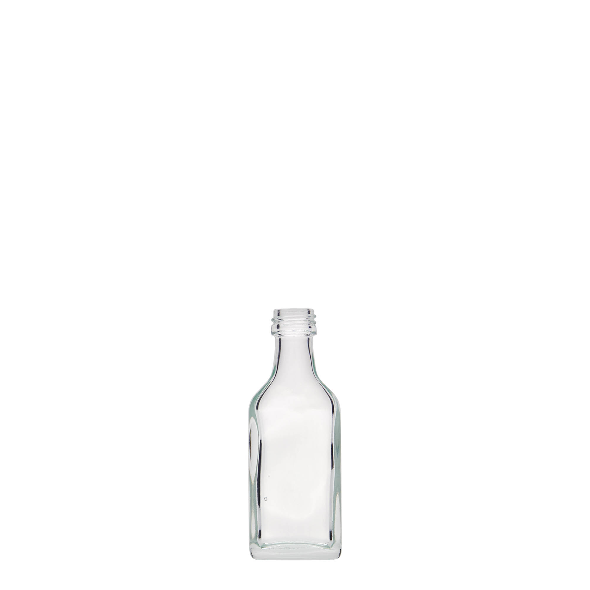 Sticluță de buzunar de 20 ml, dreptunghiulară, sticlă, gura: PP 18