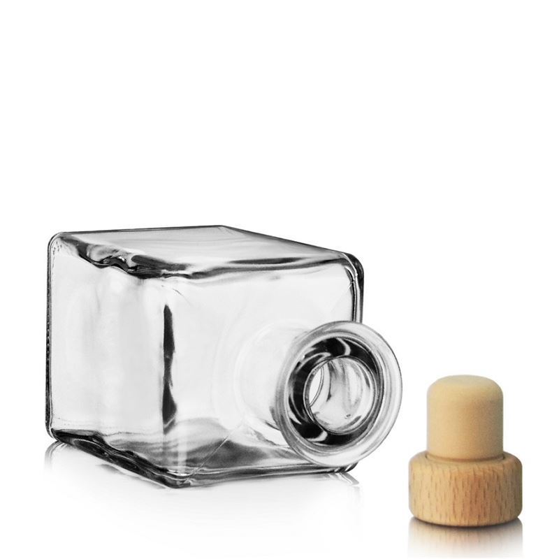 Sticlă de sticlă de 200 ml 'Kubica', pătrată, gura: dop