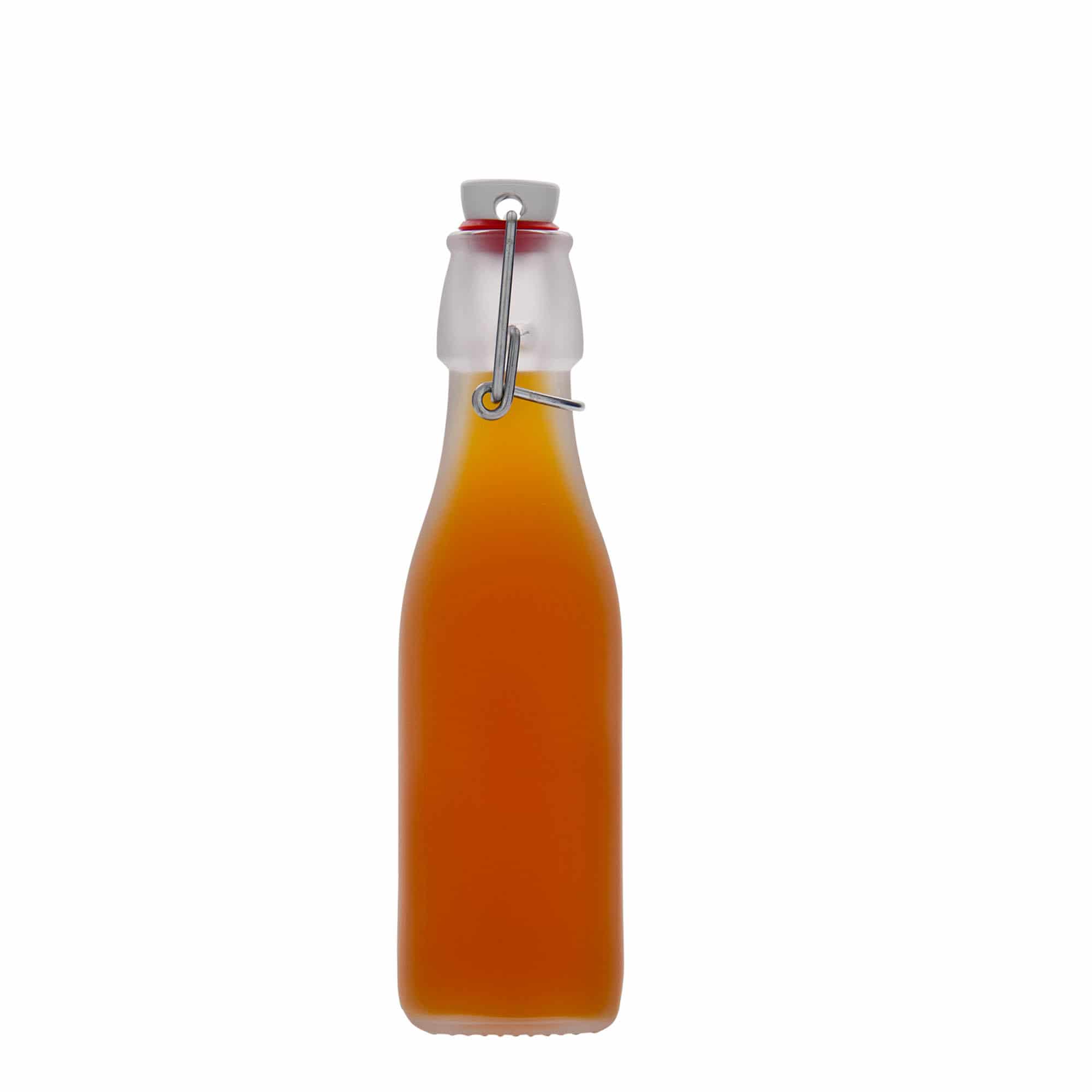 Sticlă de sticlă de 250 ml 'Swing, pătrată, albă, gura: închidere cu clemă
