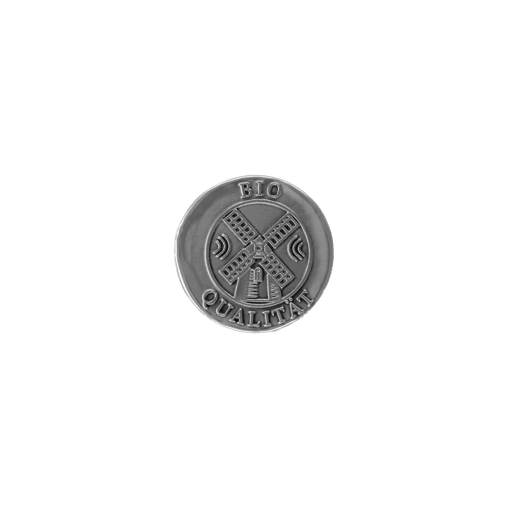 Etichetă de cositor „Calitate bio”, rotundă, metal, argintiu